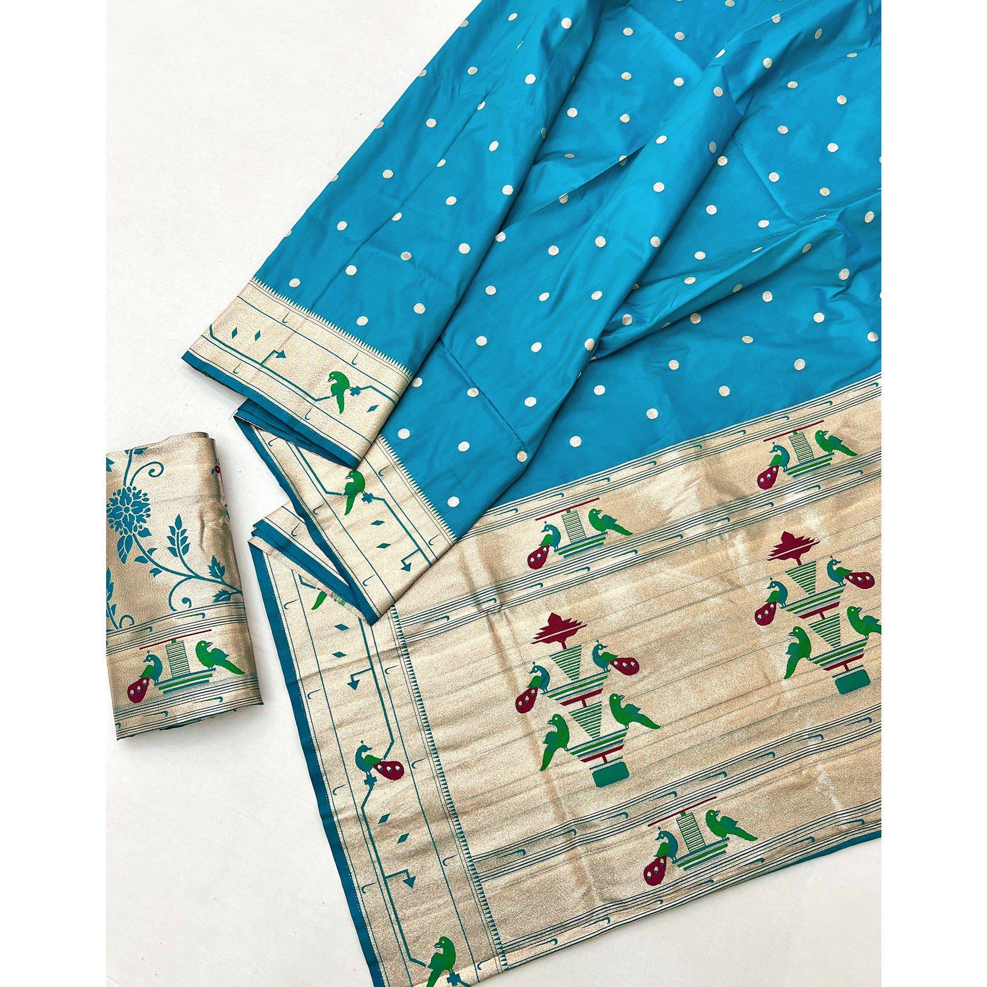 Teal Blue Floral Zari Weaving Work Silk Blend Paithani Saree With Traditional Charm