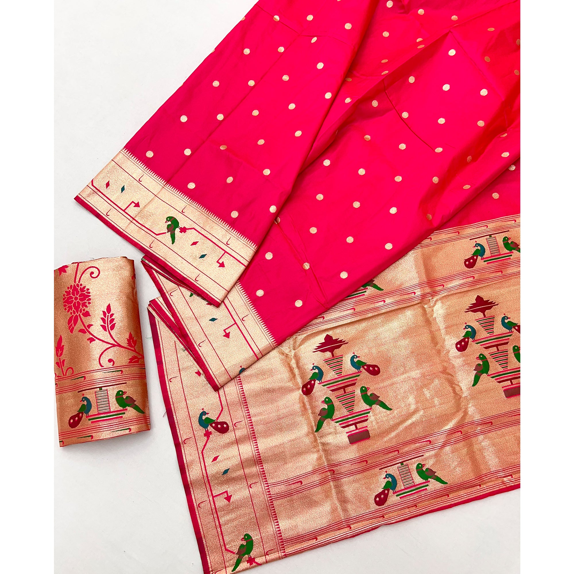 Rani Pink Floral Zari Weaving Work Silk Blend Paithani Saree With Traditional Charm