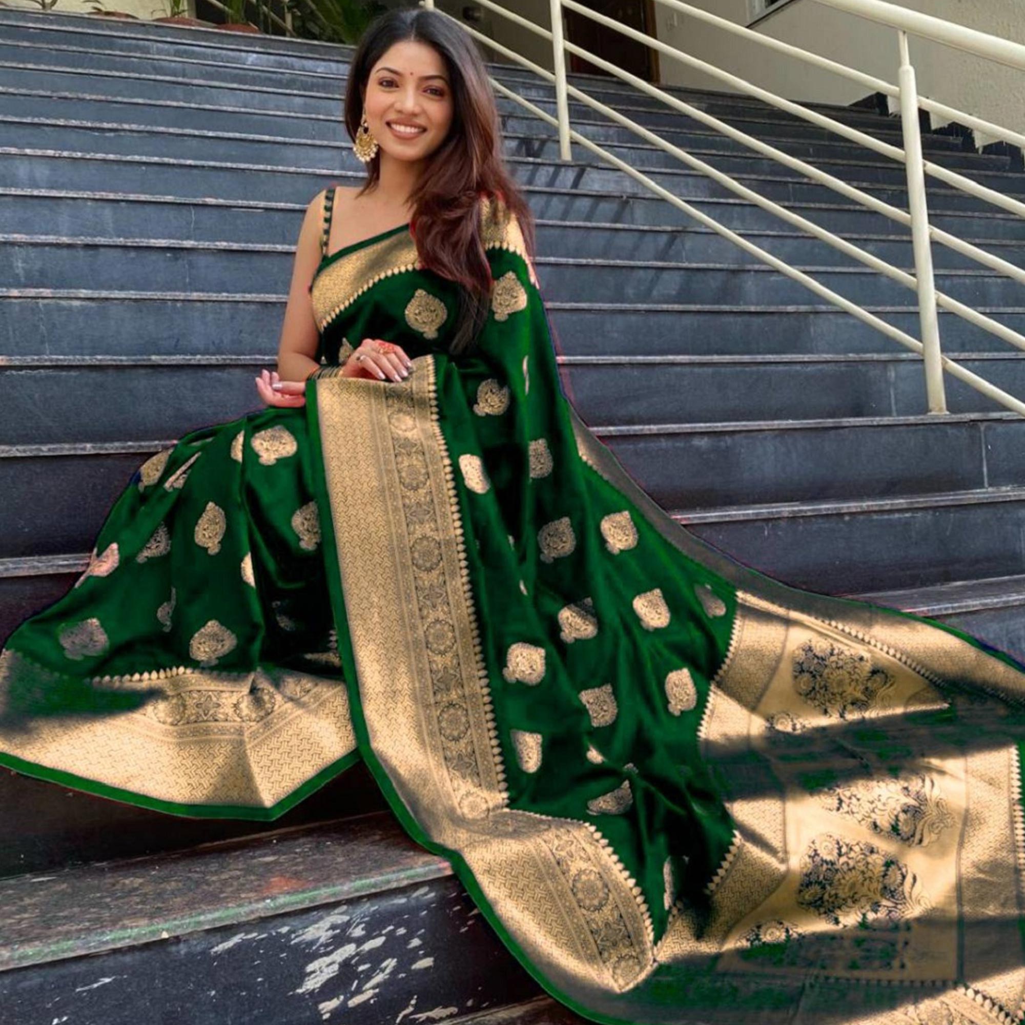 Green Woven Banarasi Silk Saree