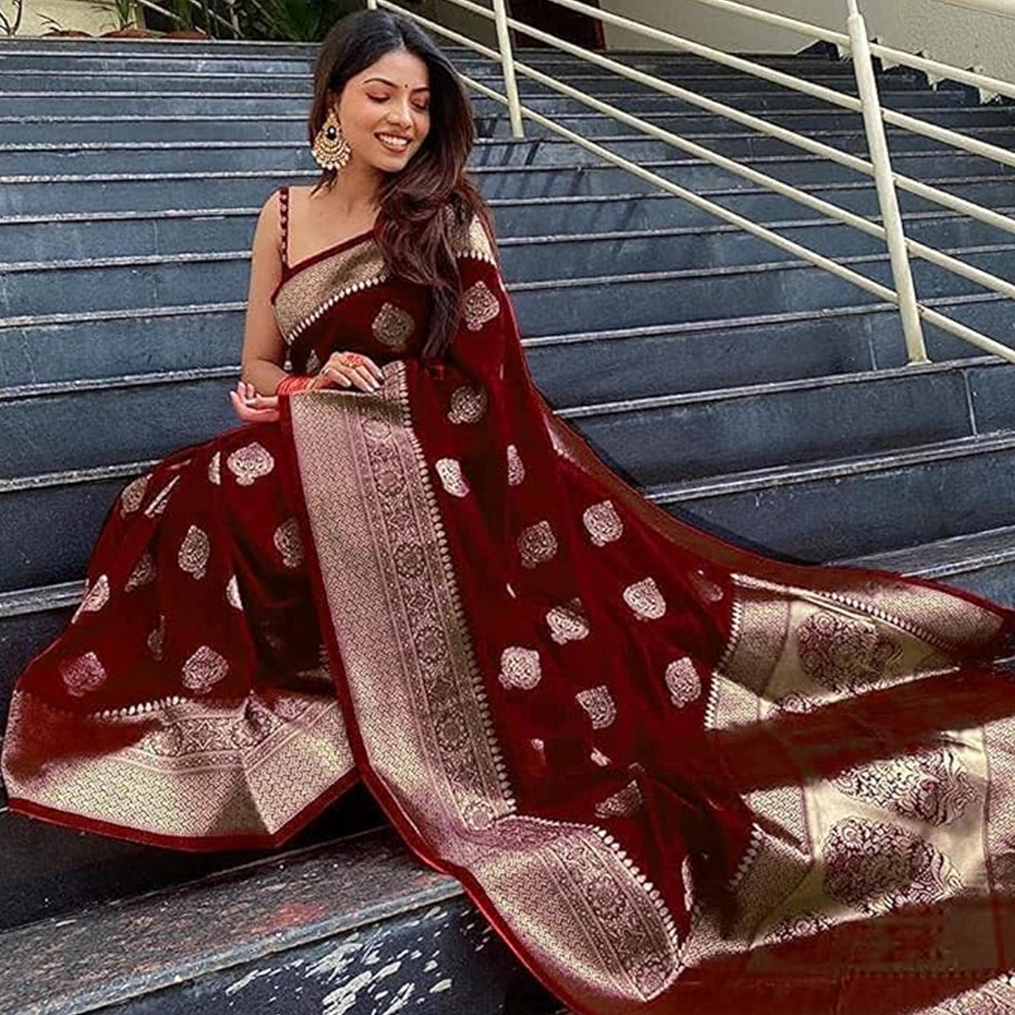 Maroon Woven Banarasi Silk Saree