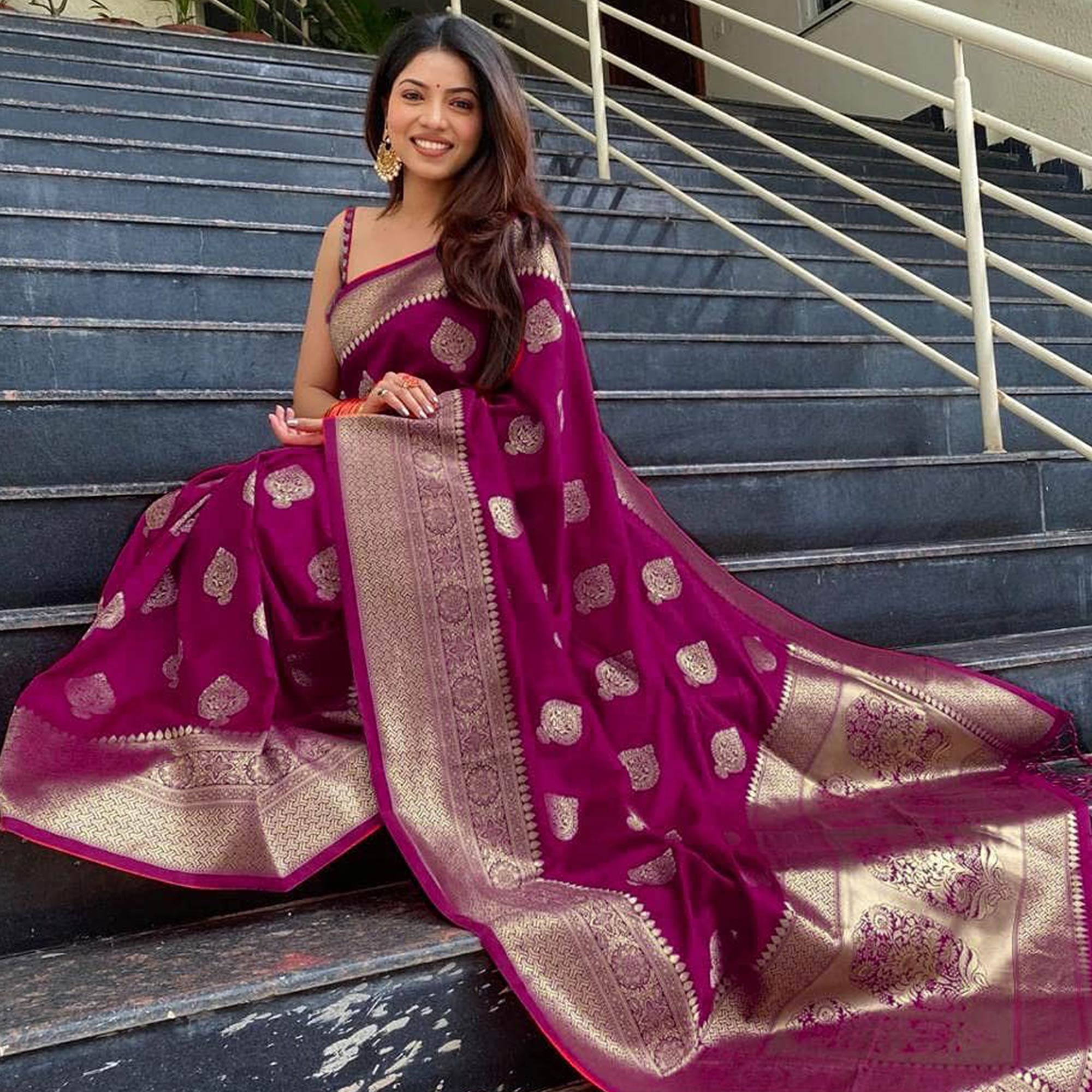 Purple Woven Banarasi Silk Saree