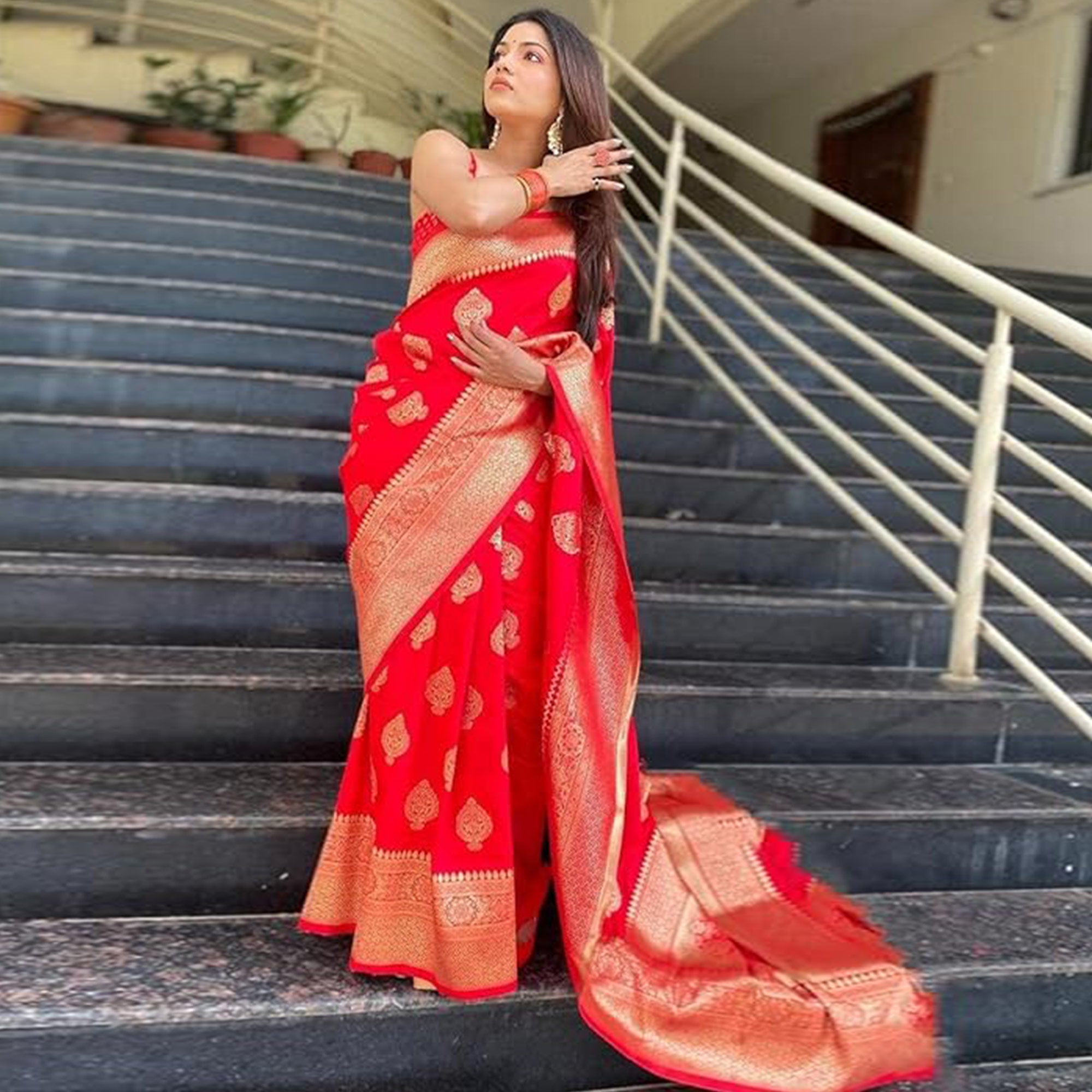 Red Woven Banarasi Silk Saree