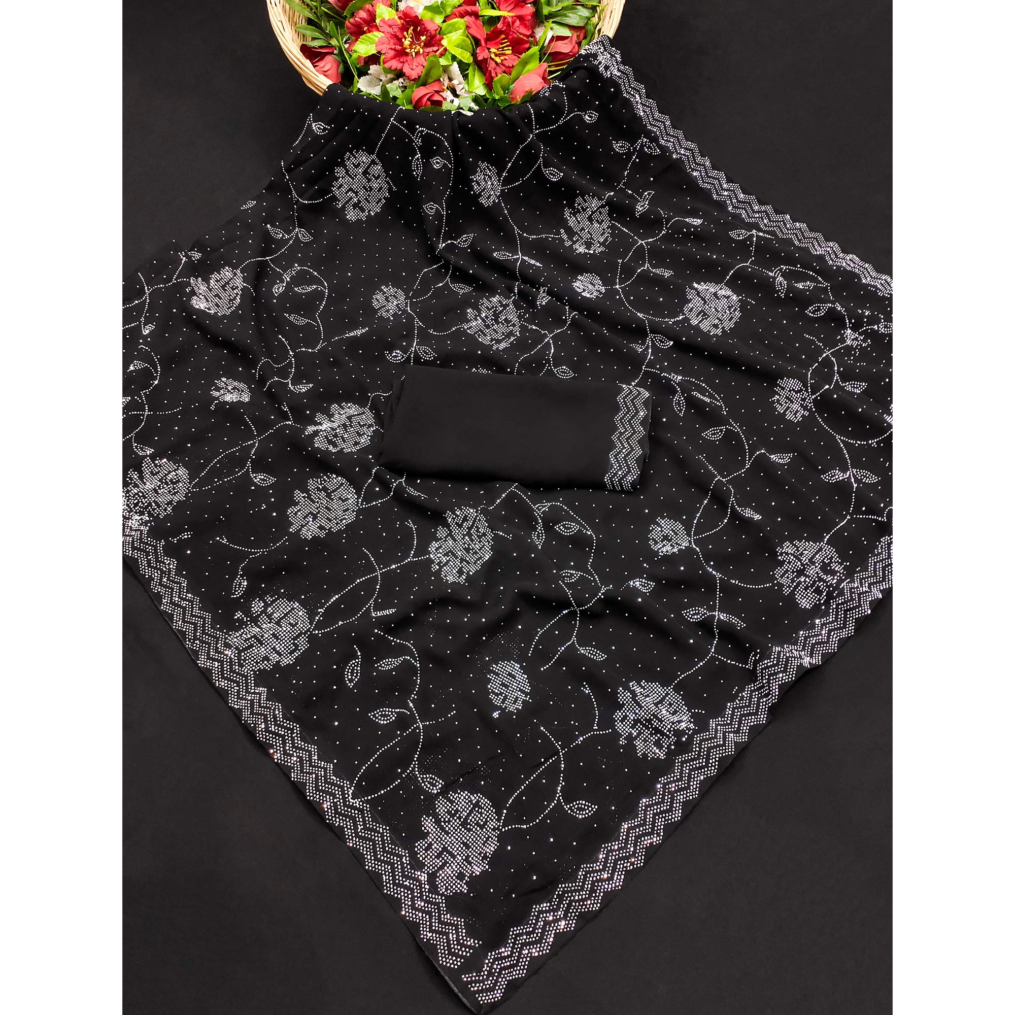 Black Swarovski Work Georgette Saree