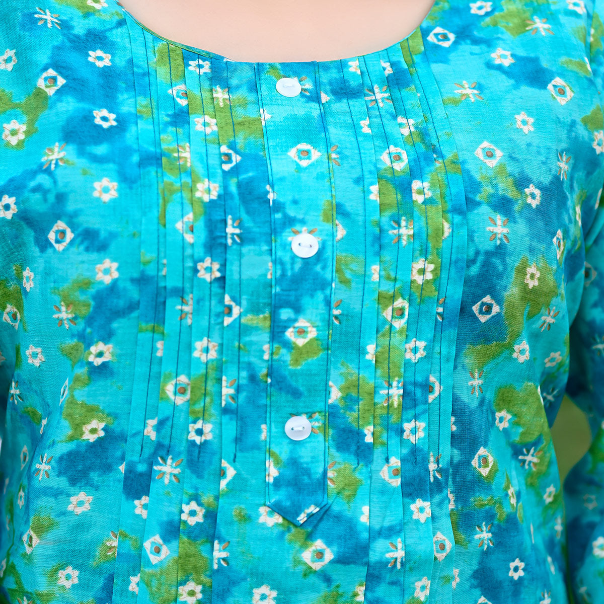 Turquoise Printed Chanderi Top