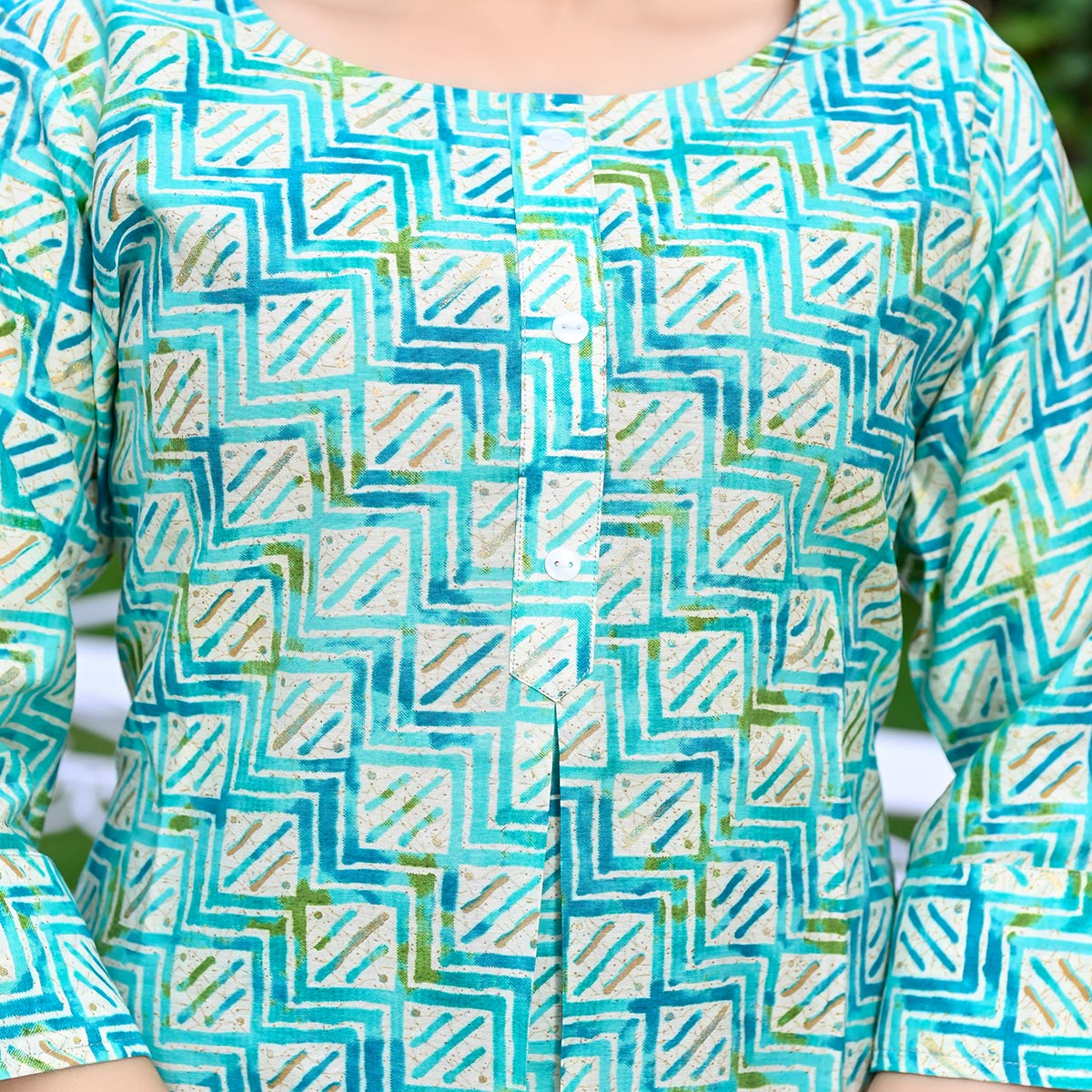 Aqua Blue Printed Chanderi Top