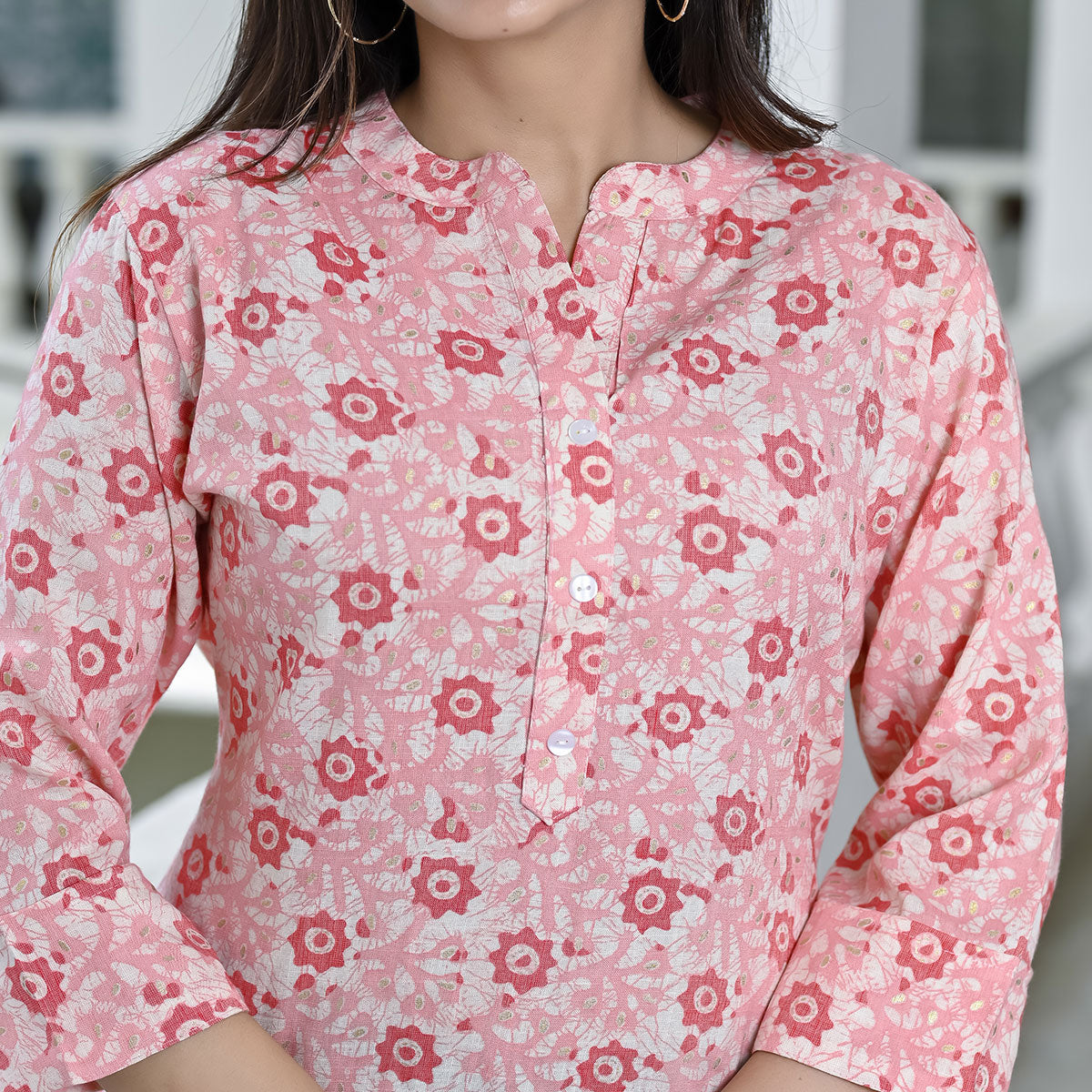 Pink Floral Foil Printed Rayon Top