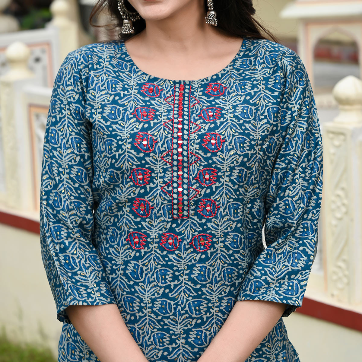 Blue Floral Printed Modal Kurti Pant Set