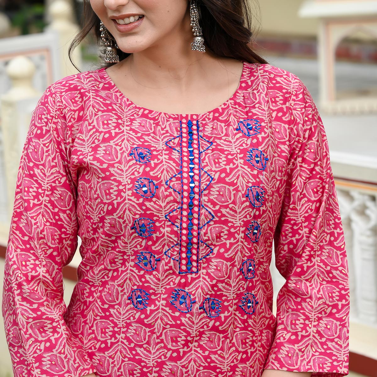 Pink Floral Printed Modal Kurti Pant Set