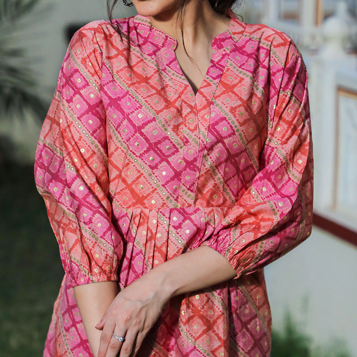 Peach Foil Printed Modal Top