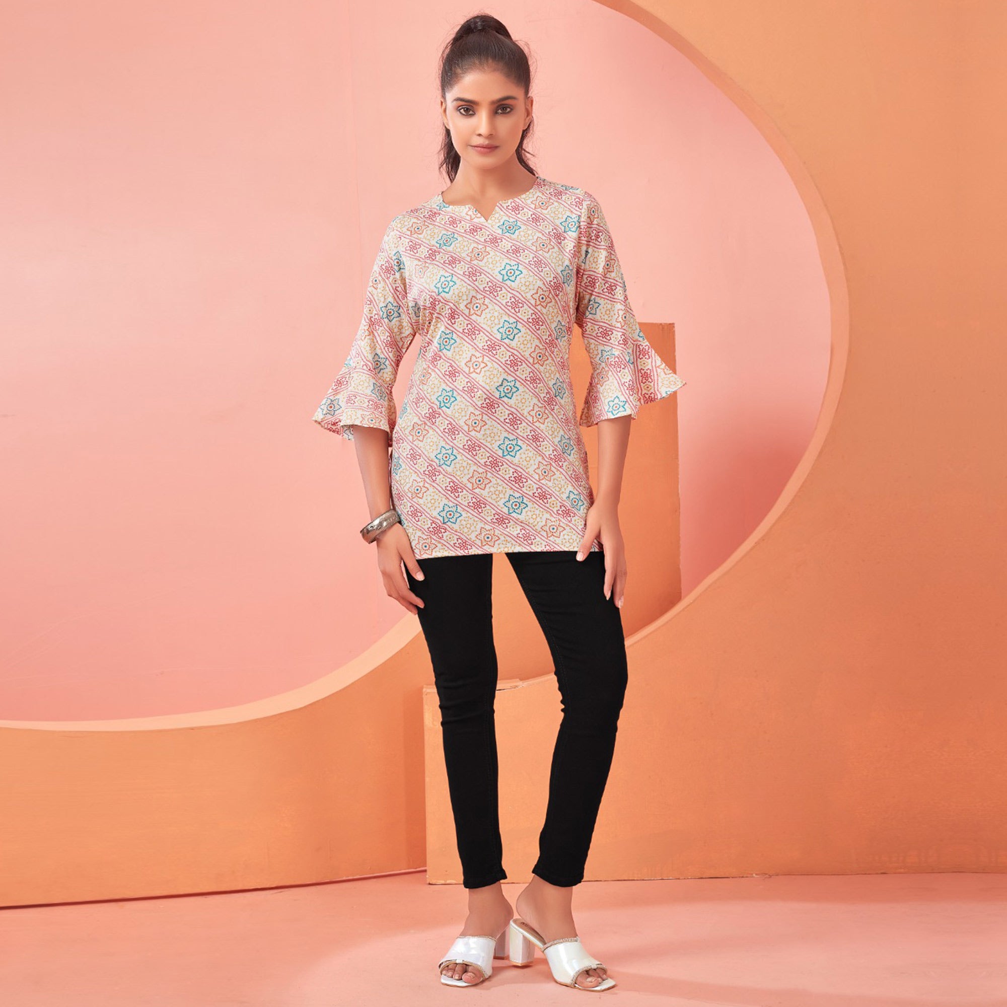 Pink Foil Printed Rayon Top