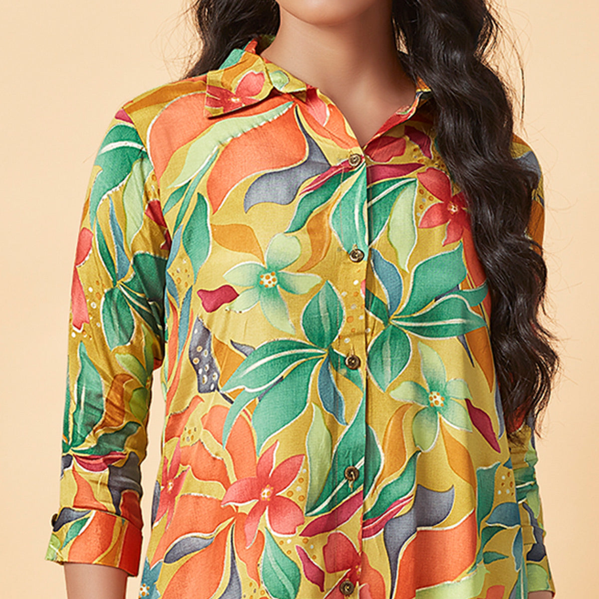 Multicolor Floral Foil Printed Muslin Top