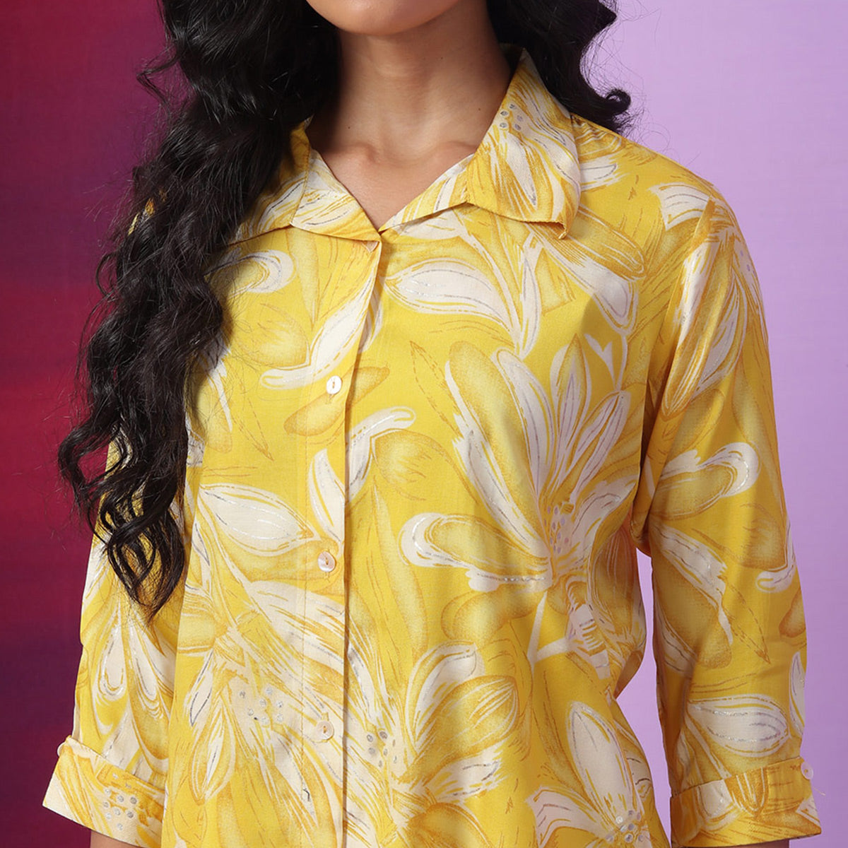 Yellow & White Floral Foil Printed Muslin Top