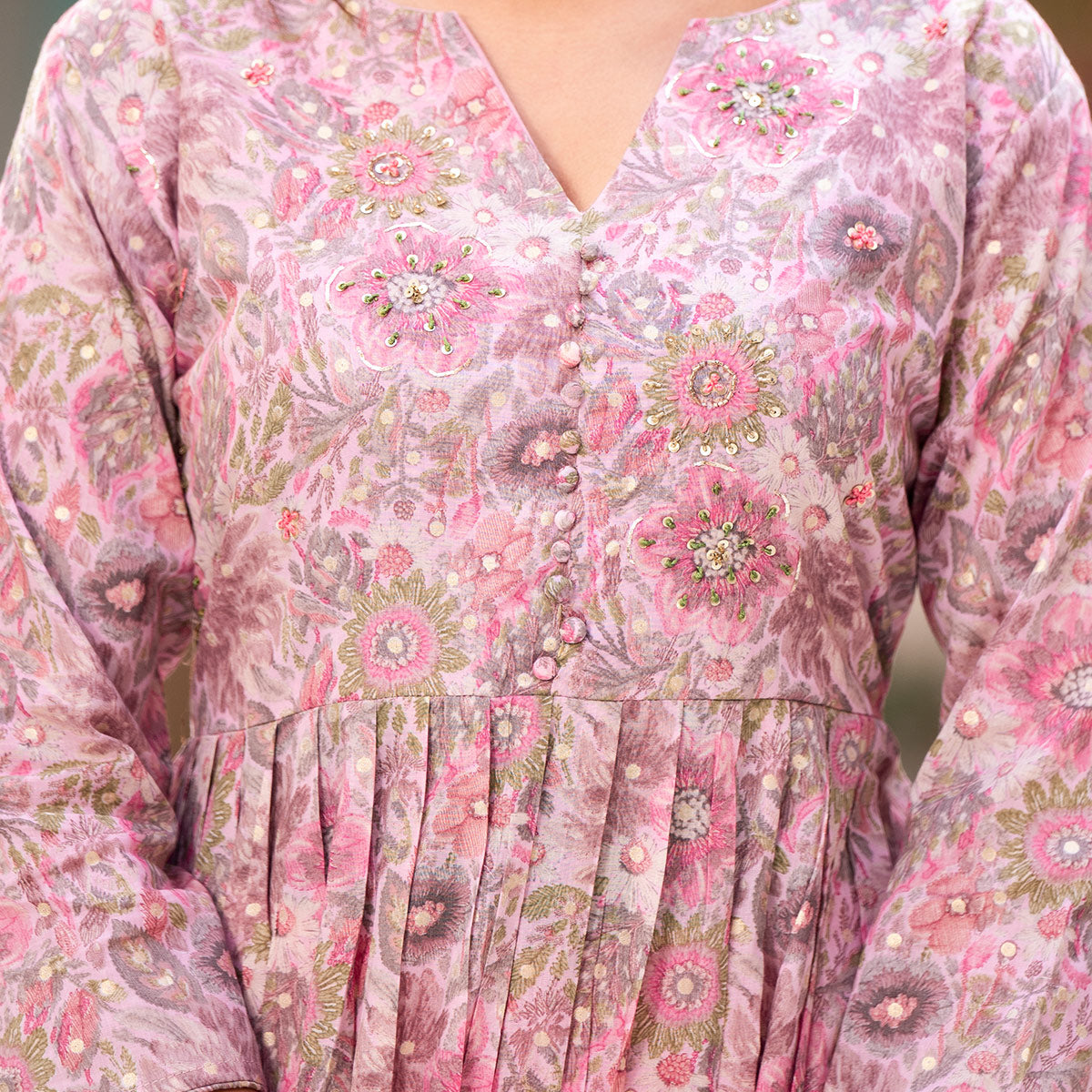 Pink Naira Cut Mulmul Cotton Suit with Handcrafted & Foil Print