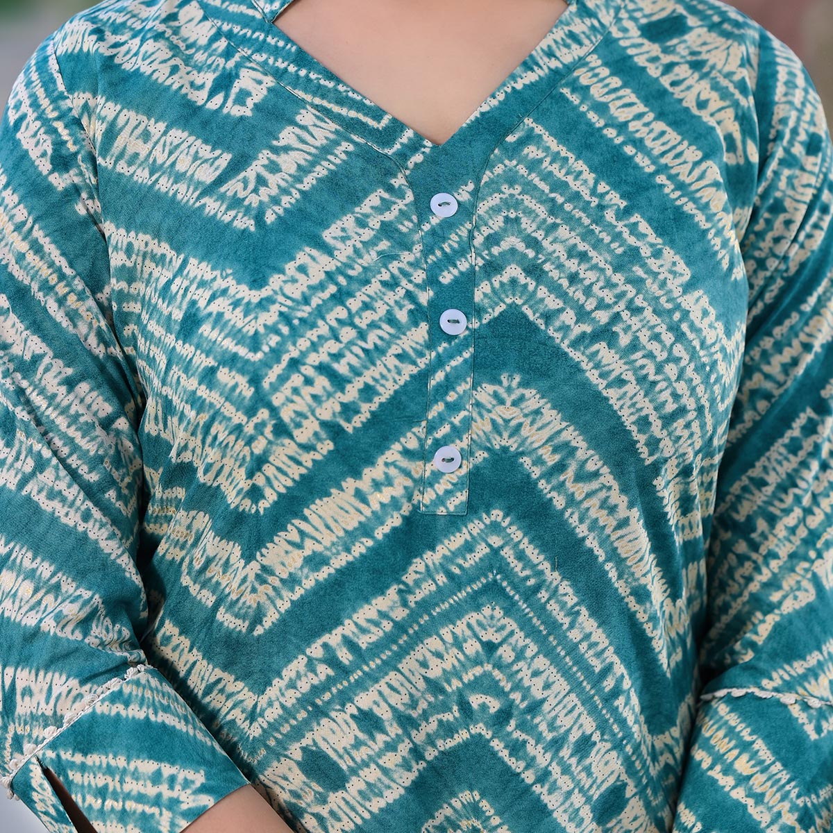 Turquoise Printed Rayon Kurti