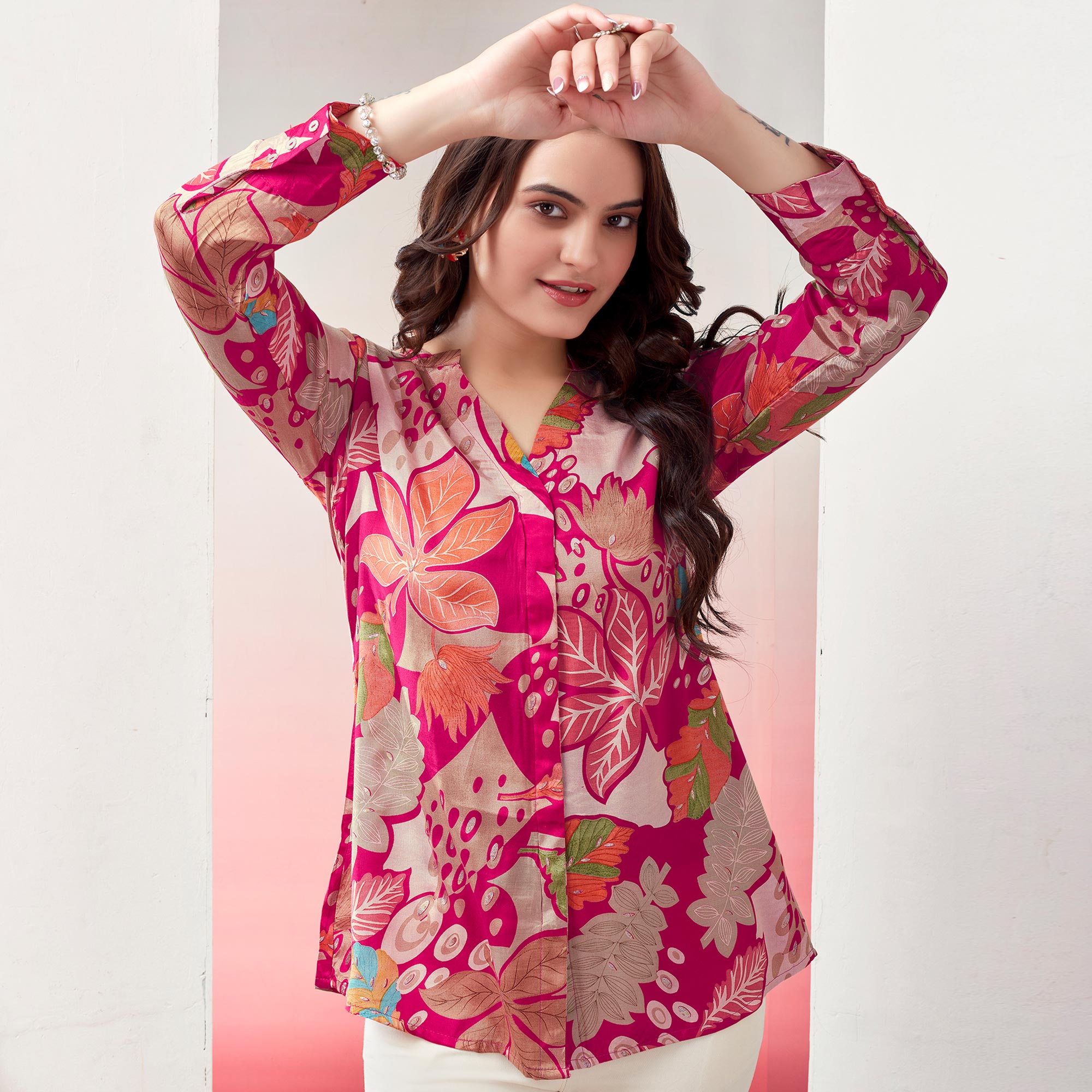 Pink Floral Foil Printed Muslin Top