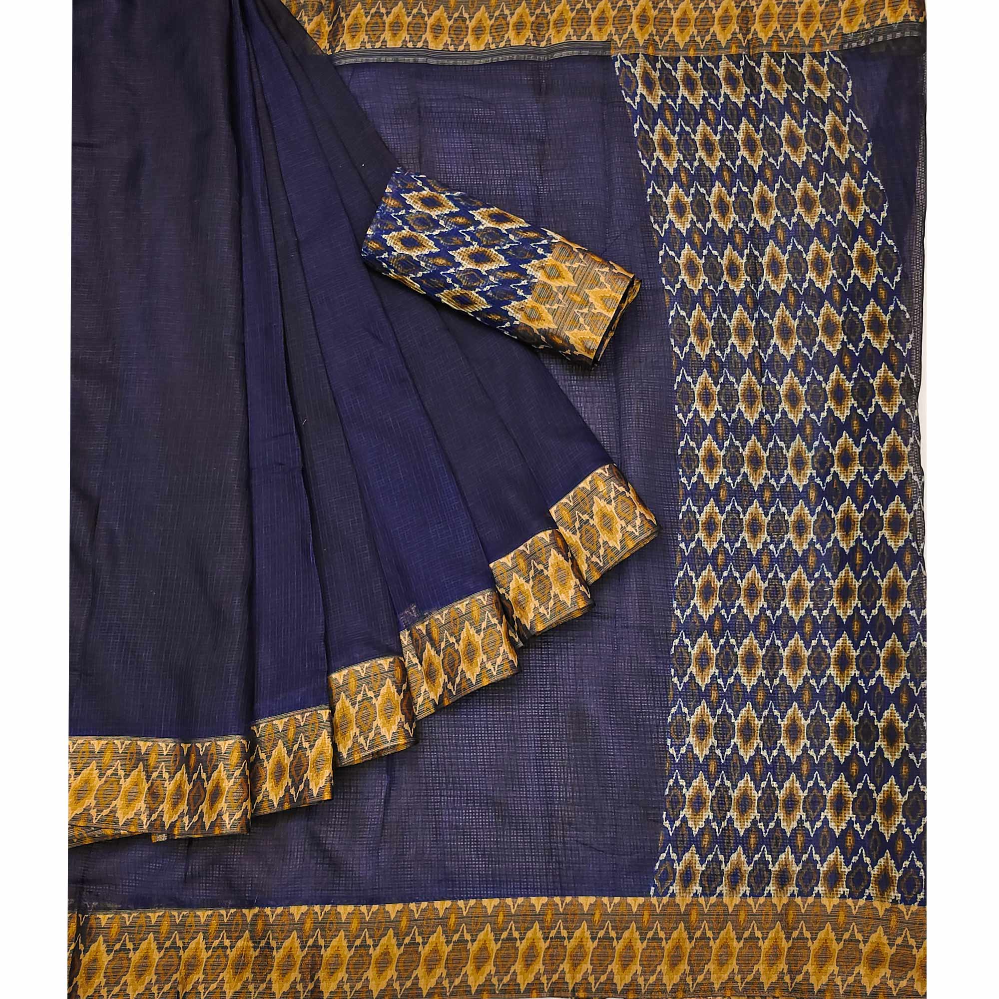 Navy Blue Printed Pure Cotton Saree