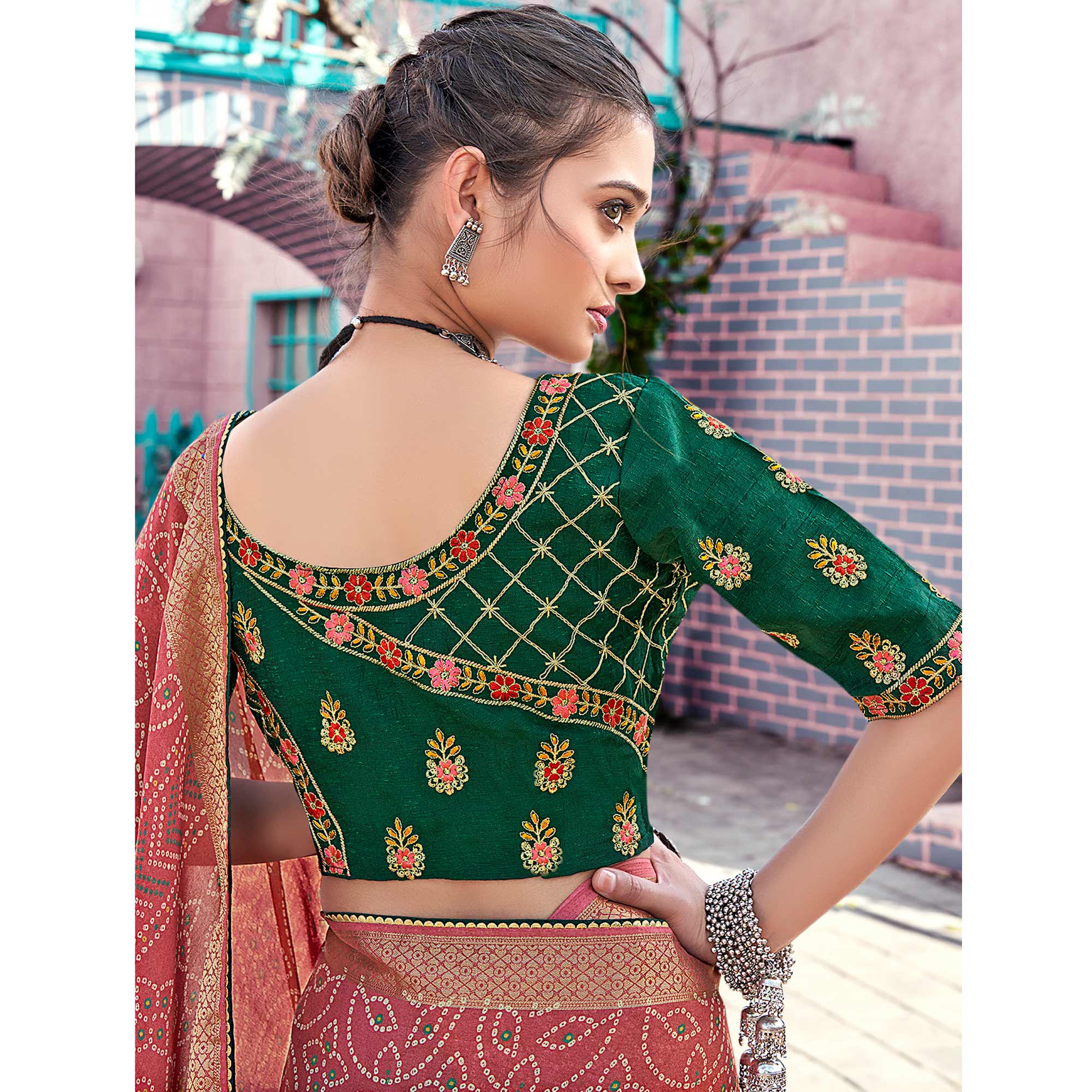 Peach Bandhani Printed Georgette Saree