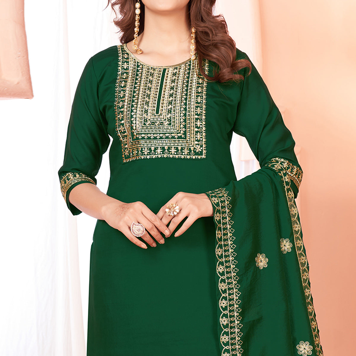 Green Sequins Embroidered Viscose Salwar Suit