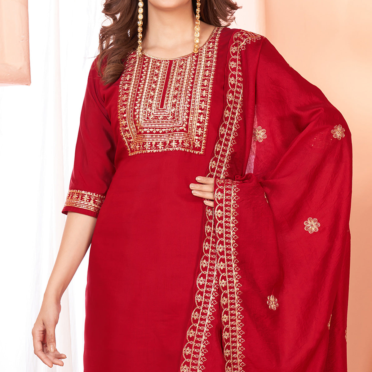 Maroon Sequins Embroidered Viscose Salwar Suit