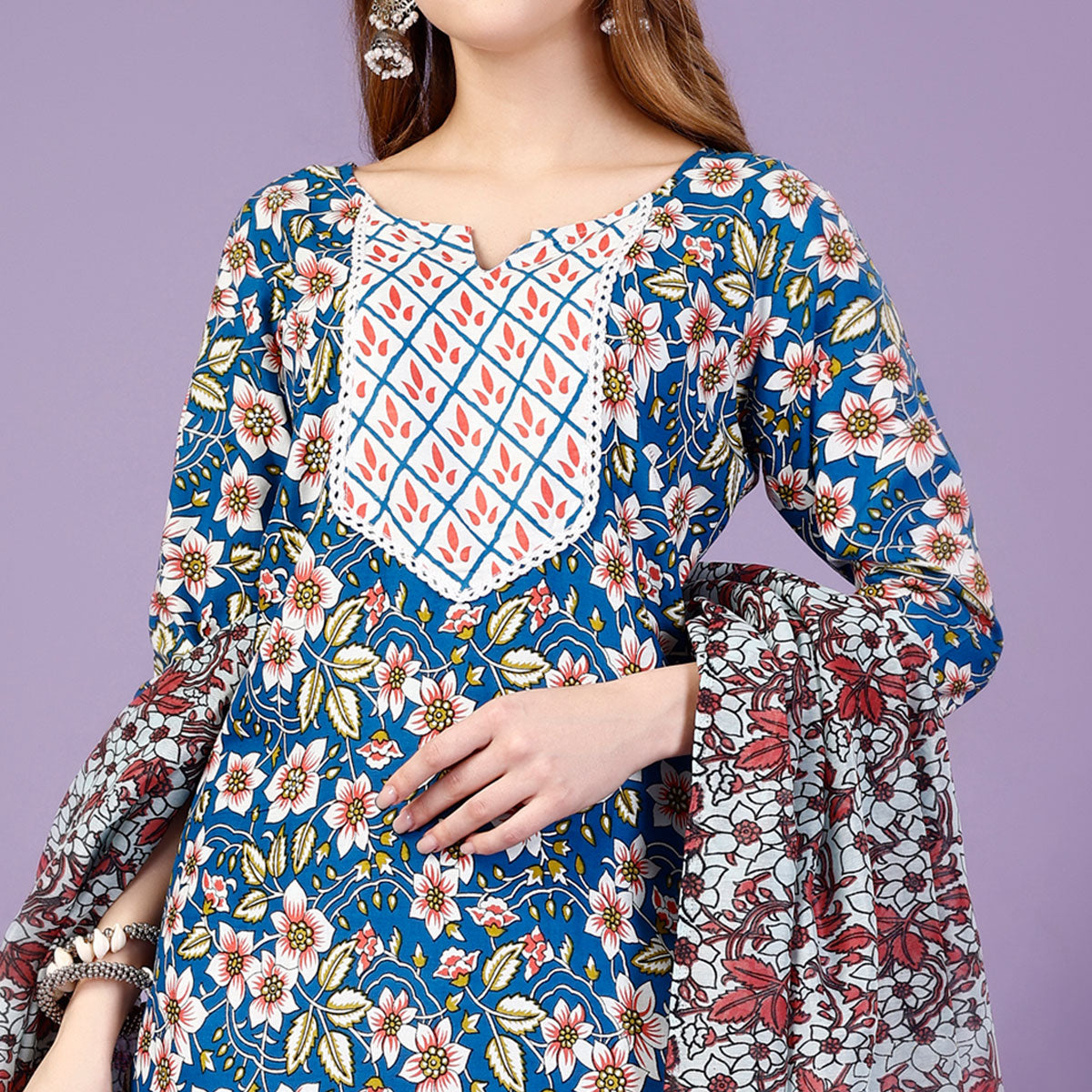 Blue Floral Printed Viscose Salwar Suit