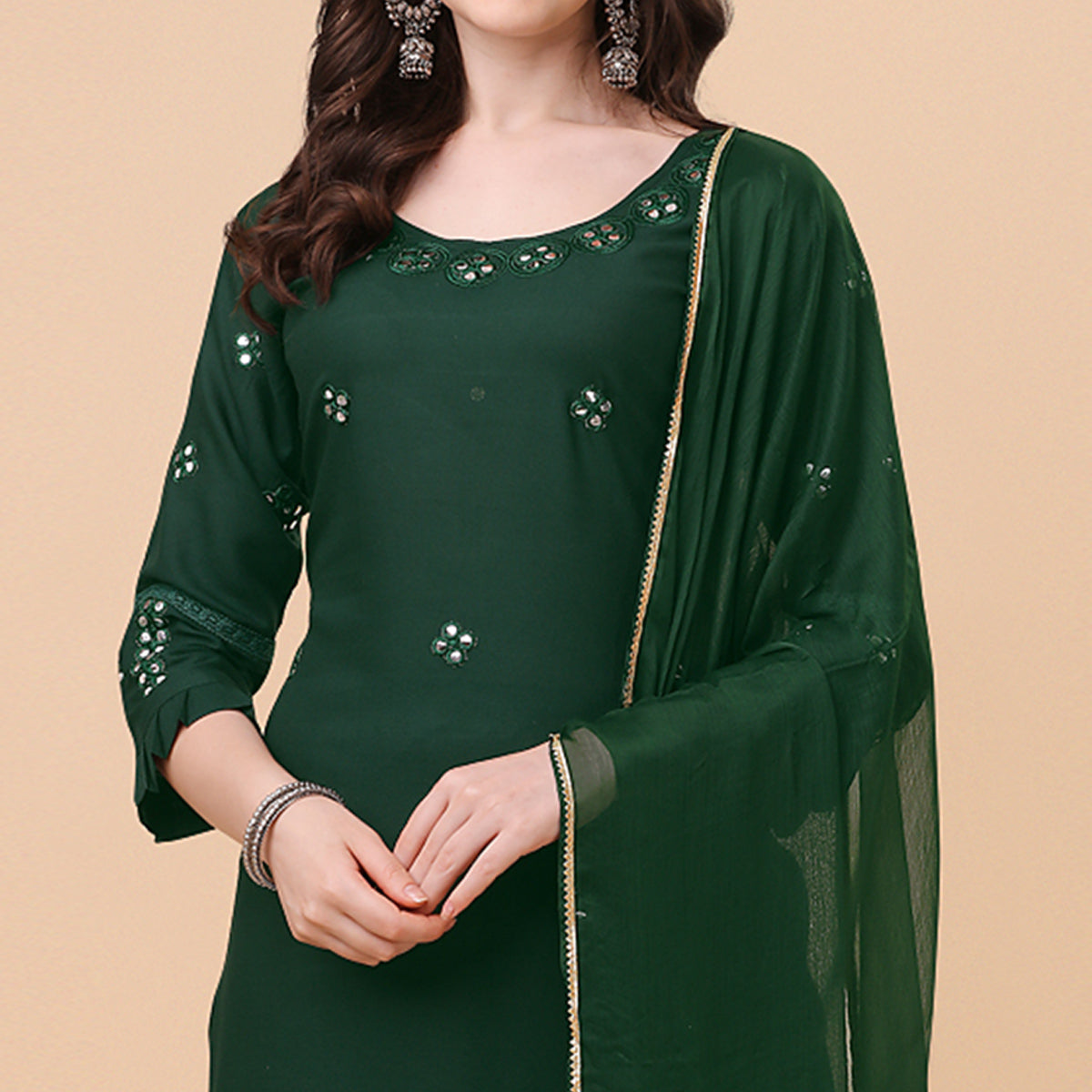 Green Embroidered Rayon Salwar Suit