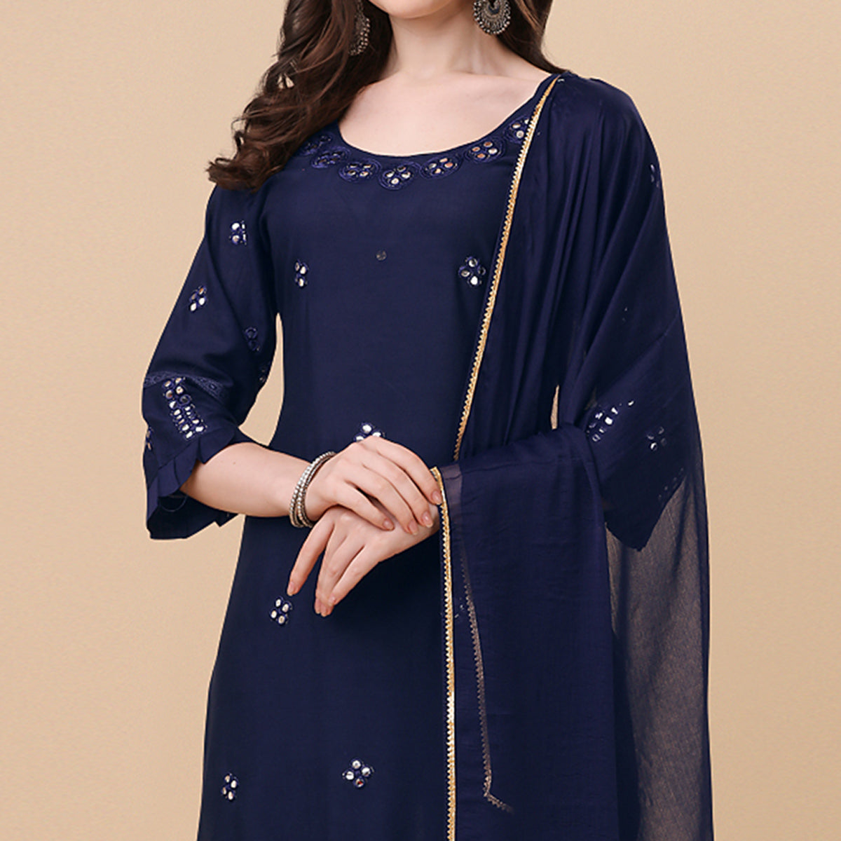 Navy Blue Embroidered Rayon Salwar Suit