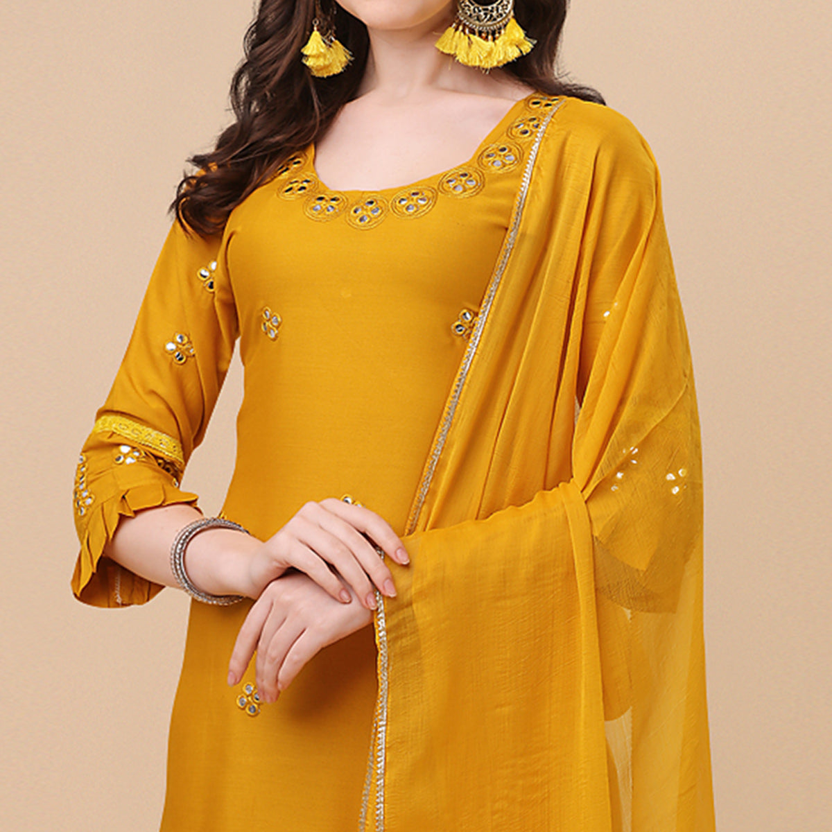 Yellow Embroidered Rayon Salwar Suit