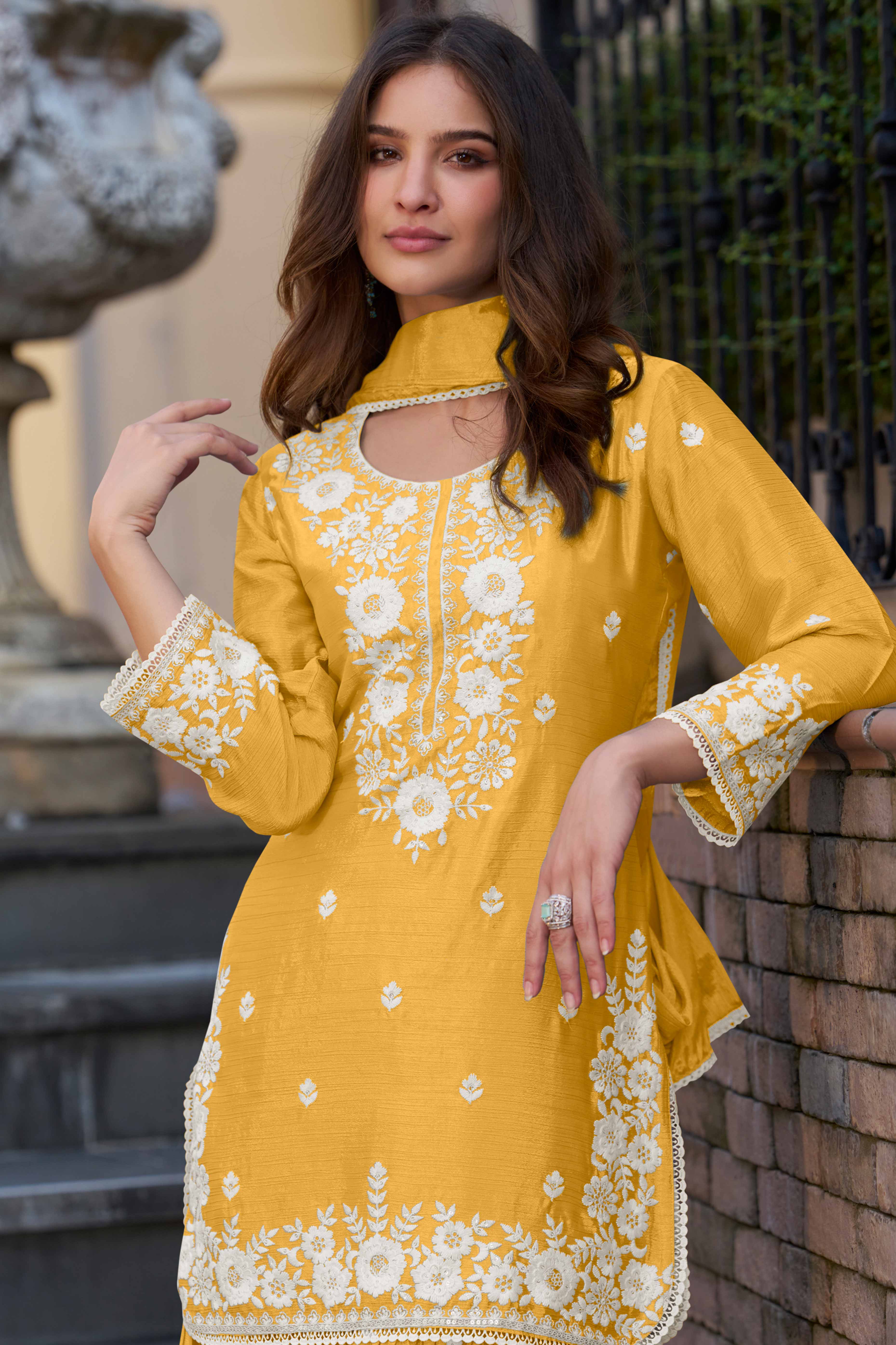 Lavender Chinon Sharara Outfit Featuring Heavy Floral Threadwork