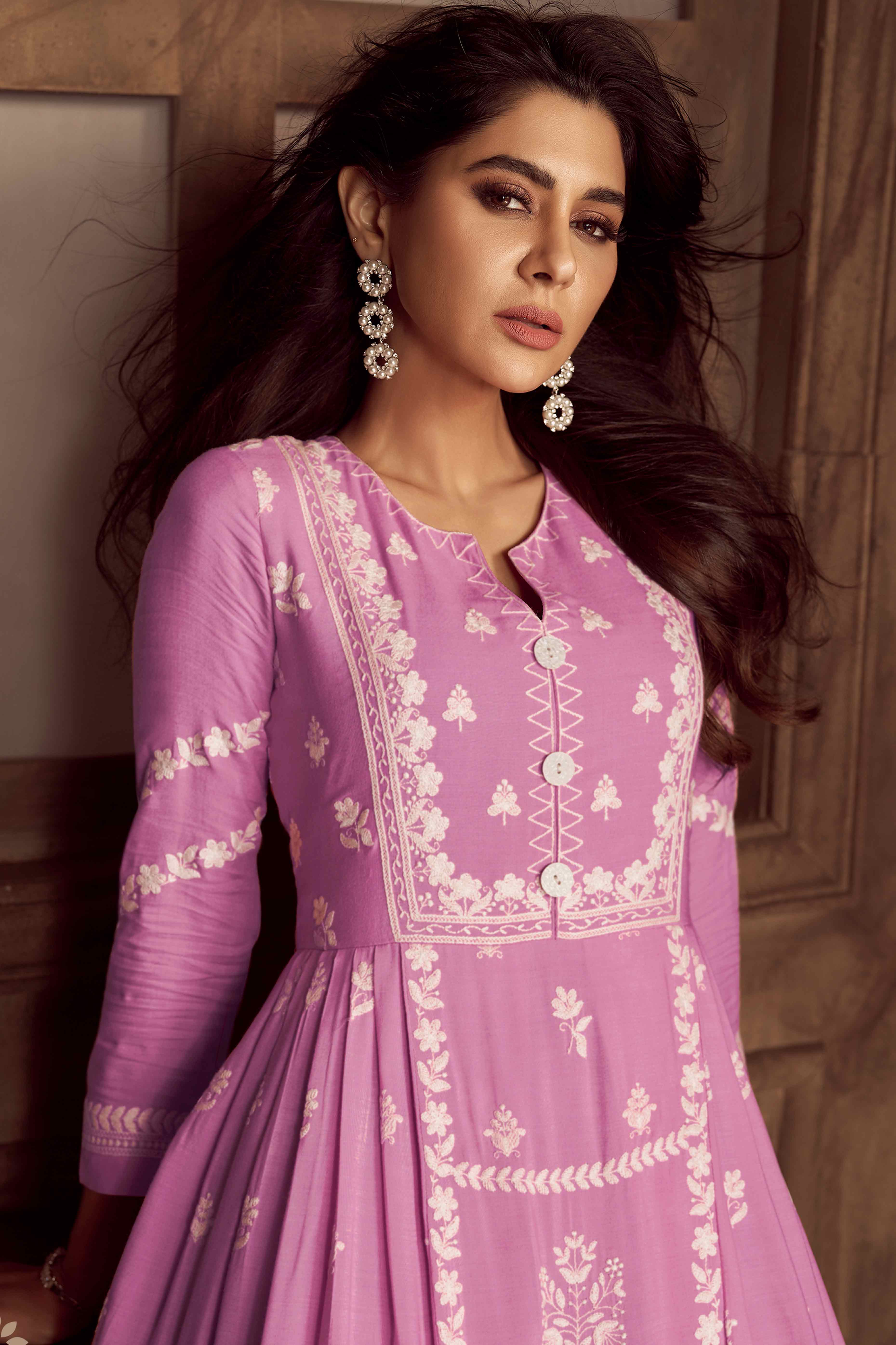 Baby Pink Lucknowi Embroidered Rayon Palazzo Suit