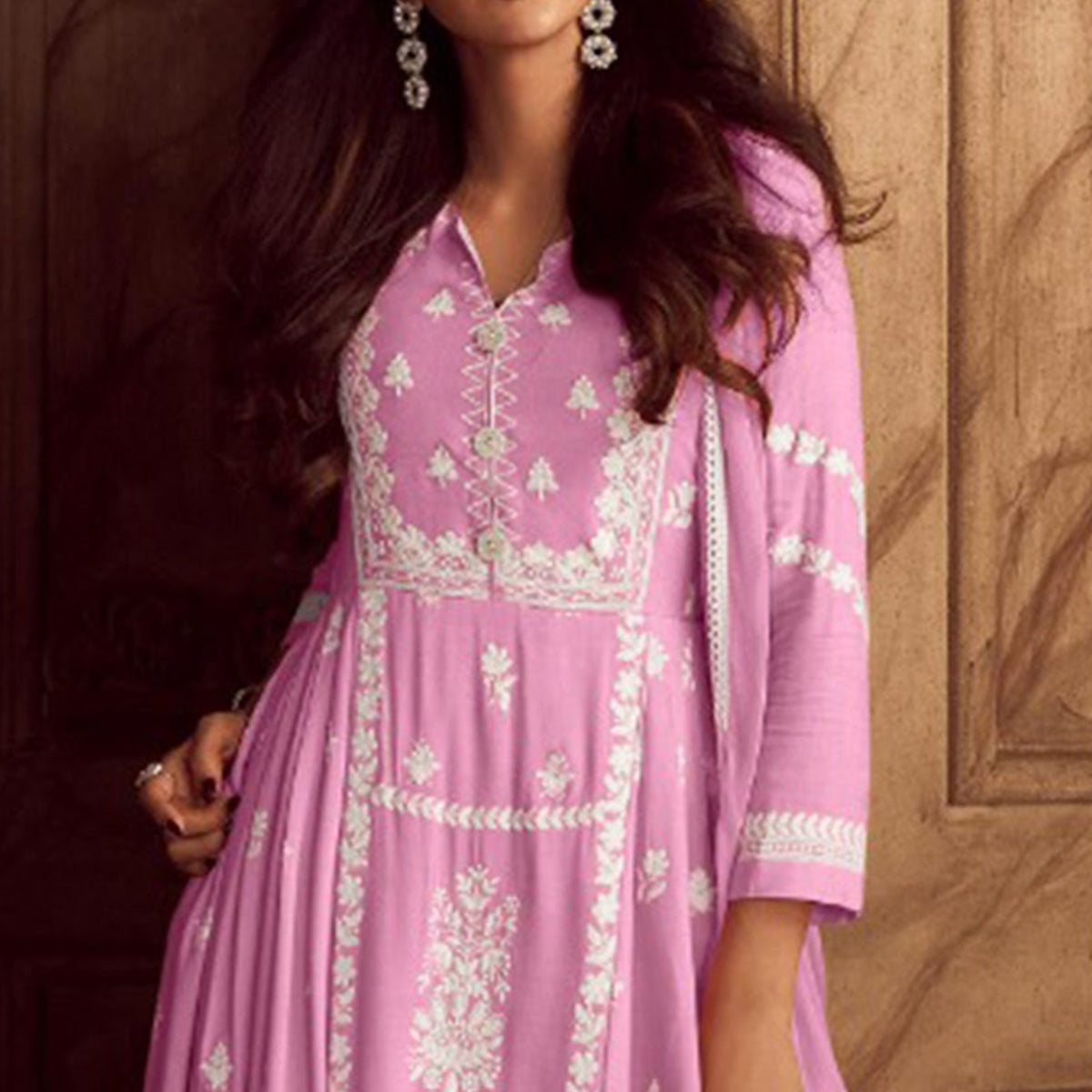 Pink Lucknowi Embroidered Rayon Palazzo Suit