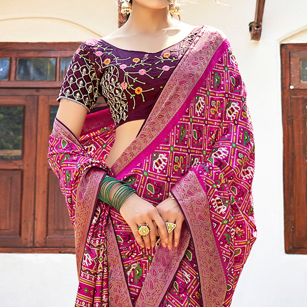 Pink Patola Printed Art Silk Saree