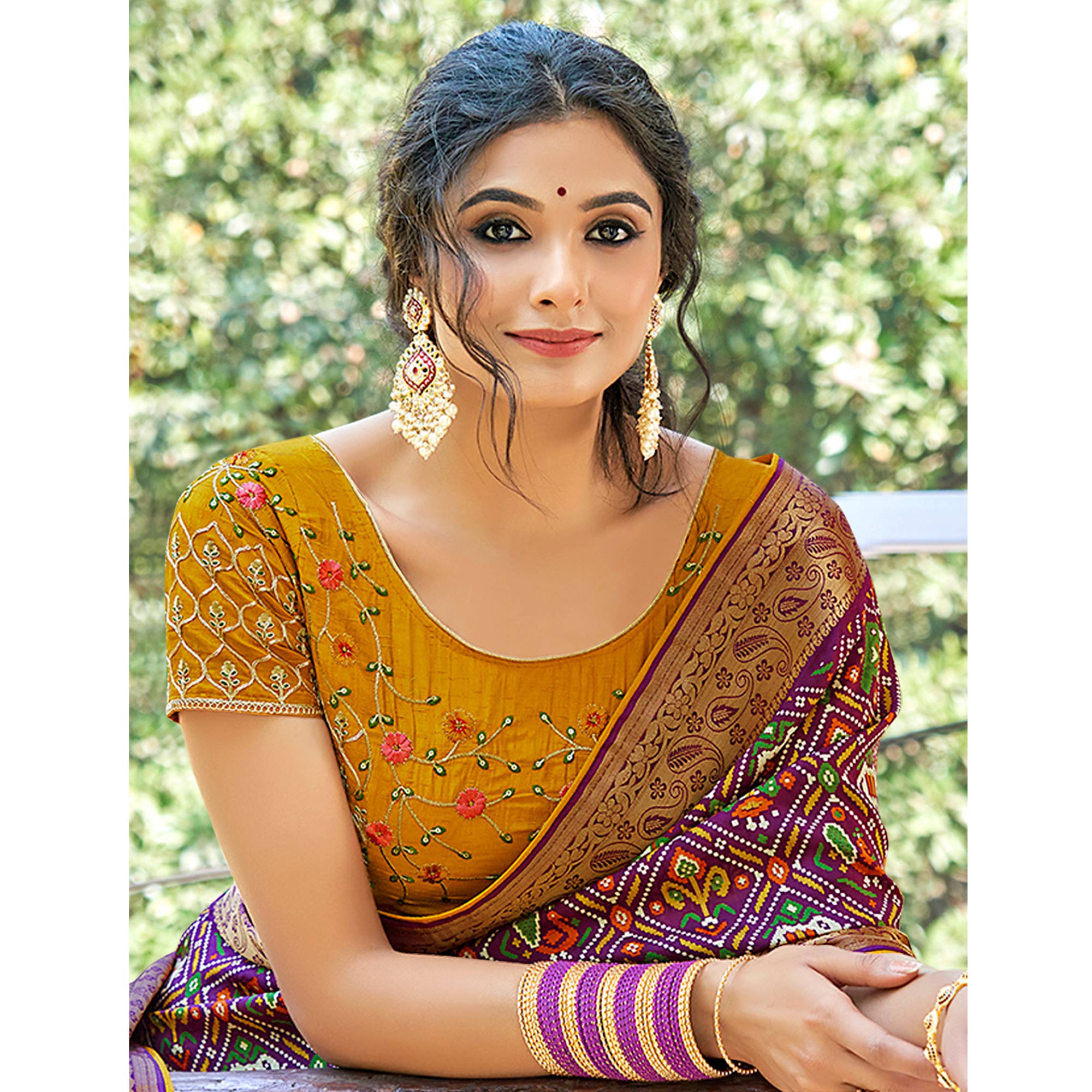 Teal Patola Printed Art Silk Saree