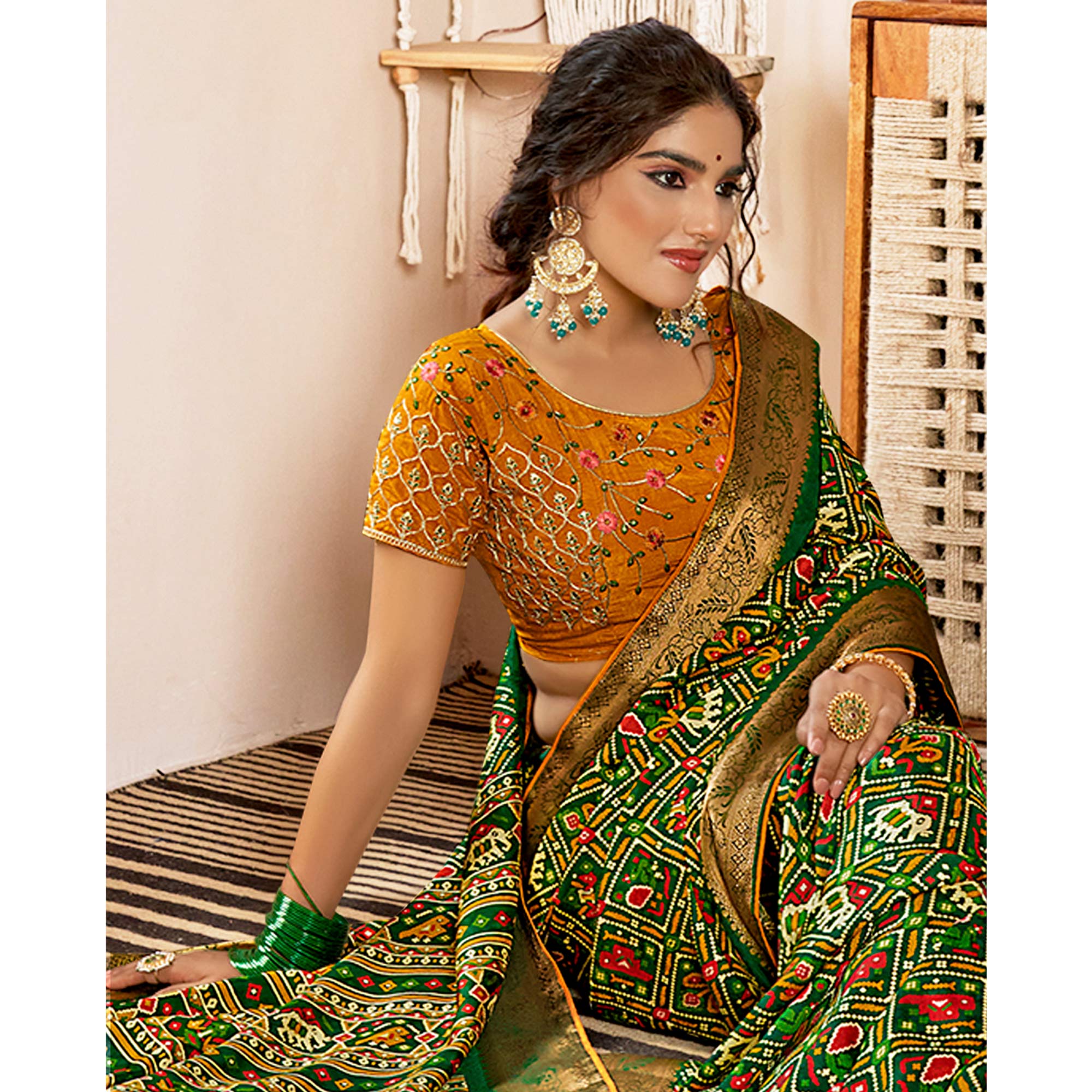 Green Patola Printed Art Silk Saree