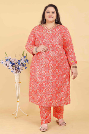 Orange Rayon Straight Salwar Suit Set with Delicate Floral Prints & Side Pockets