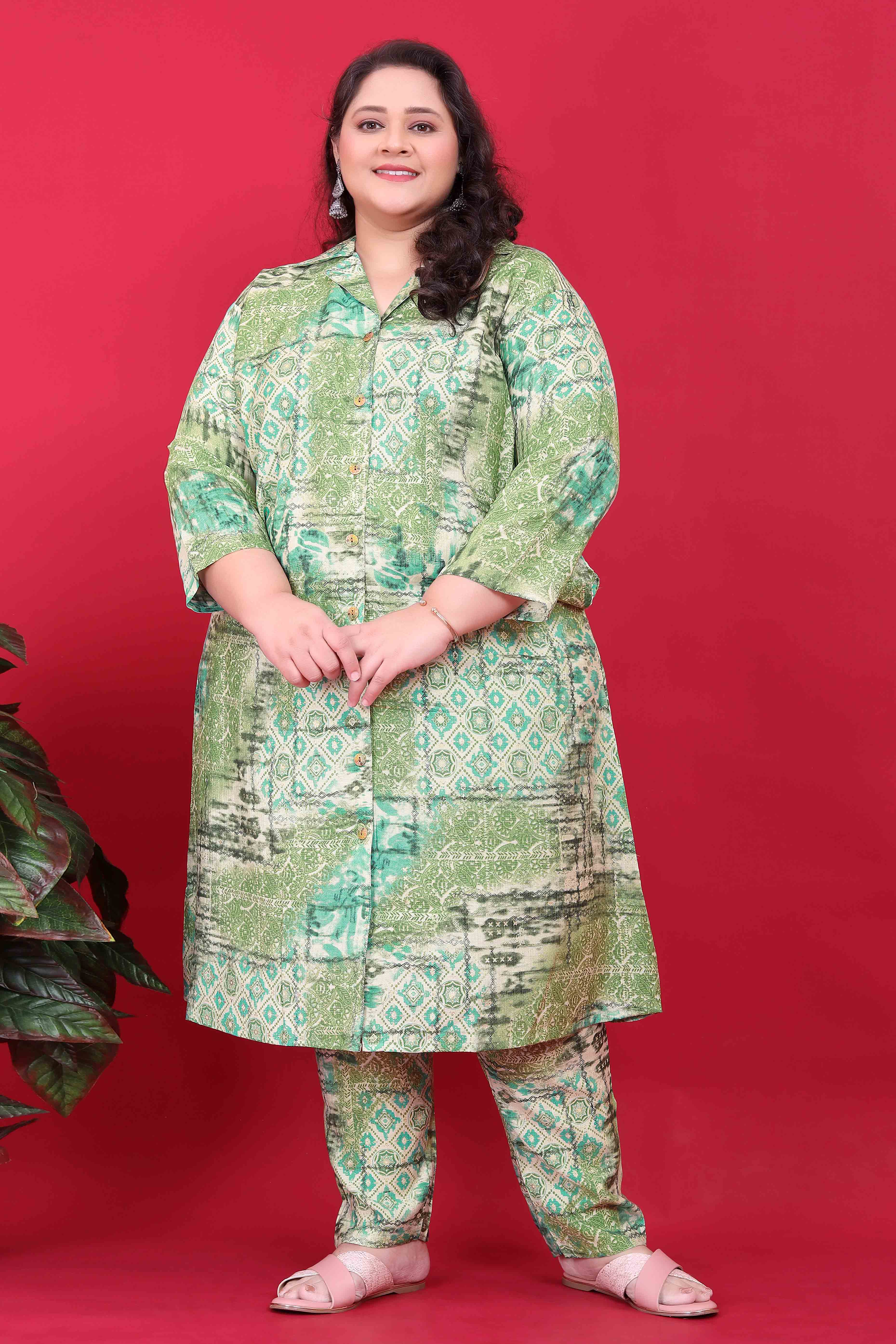 Green Geometric Printed Viscose Co-Ord Set