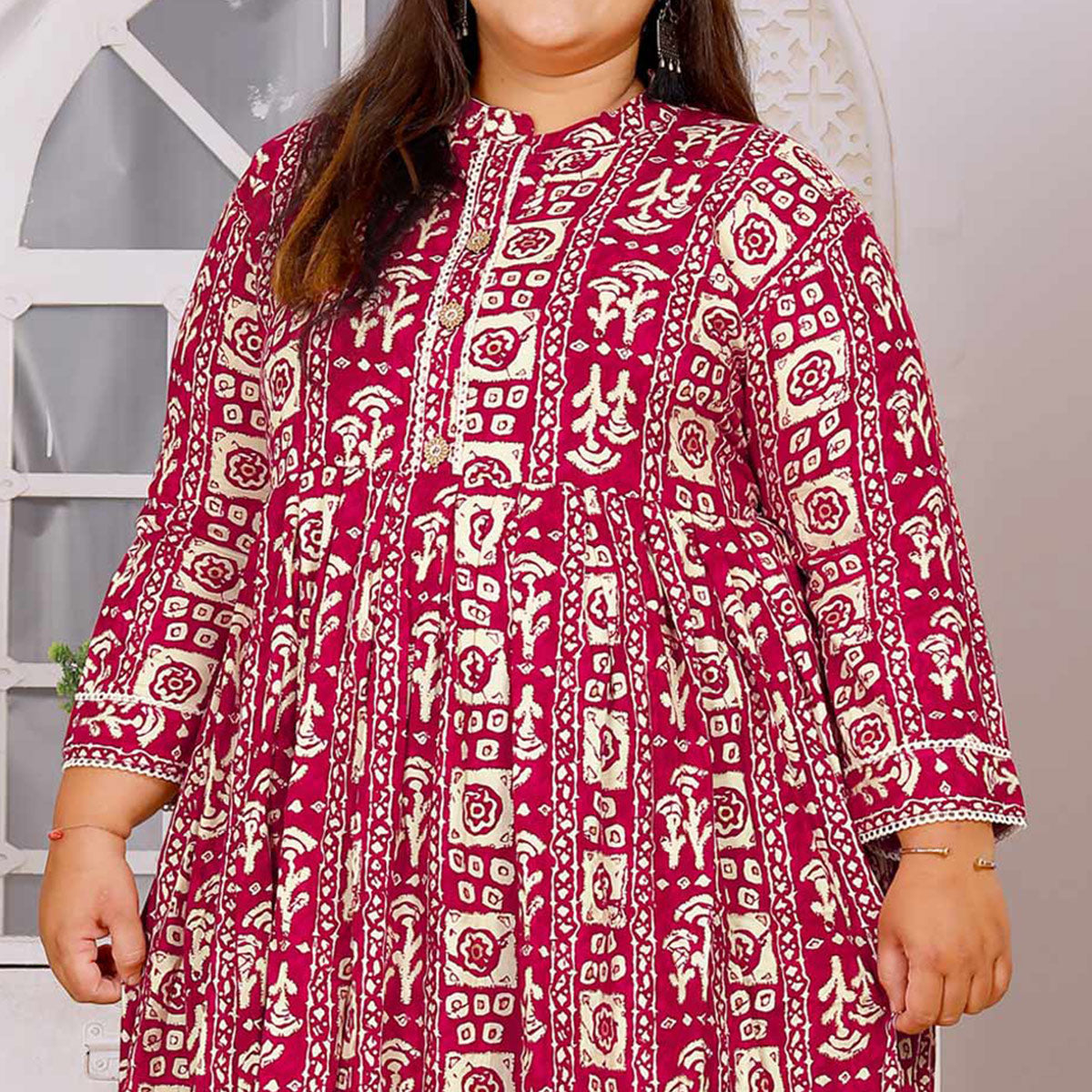 Pink Floral Printed Rayon Long Kurti