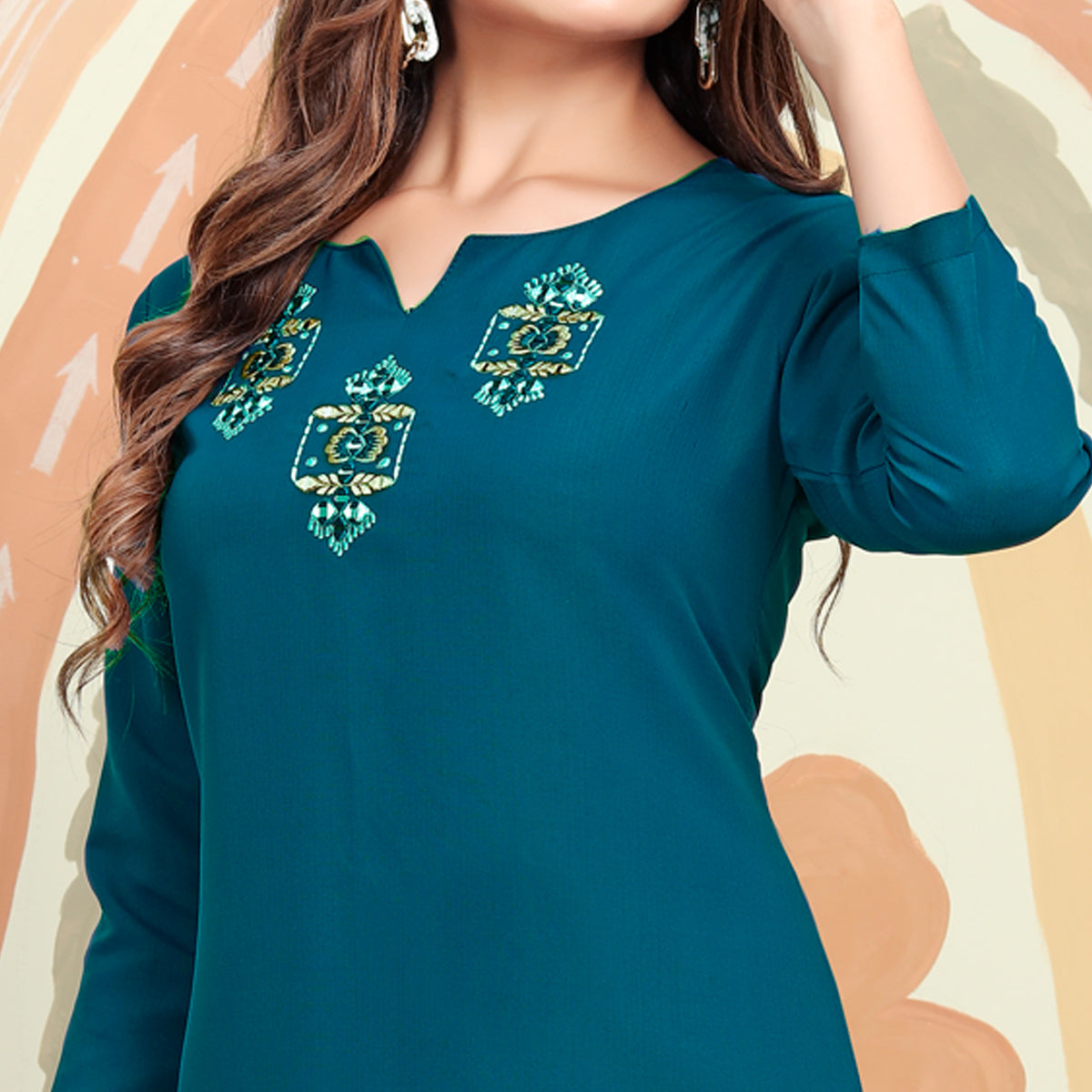 Morpich Mirror Embroidered Cotton Blend Kurti