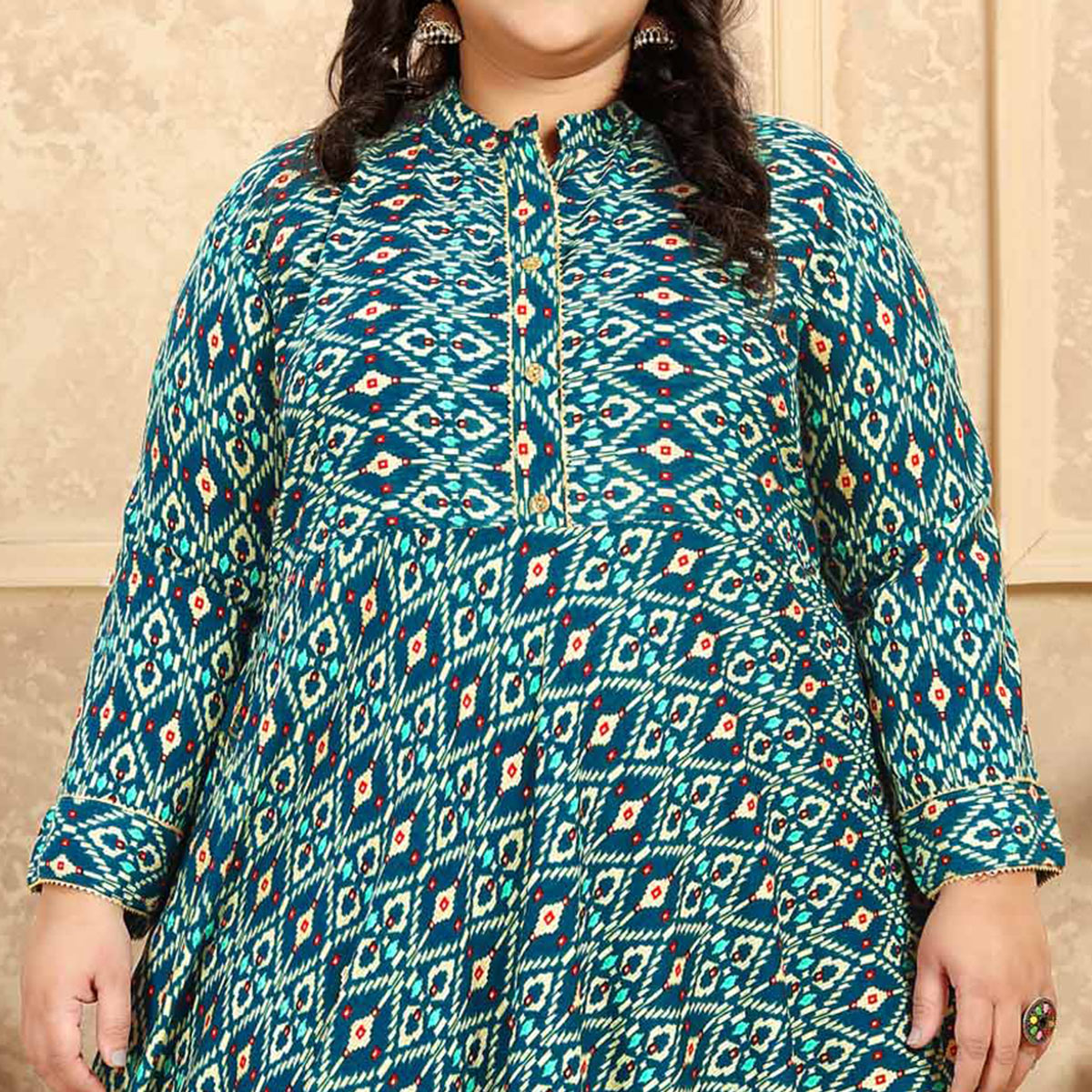 Green Printed Rayon Long Kurti