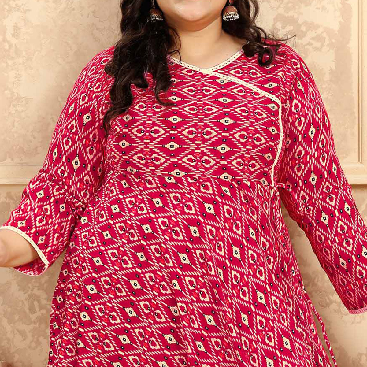 Pink Printed Rayon Long Kurti