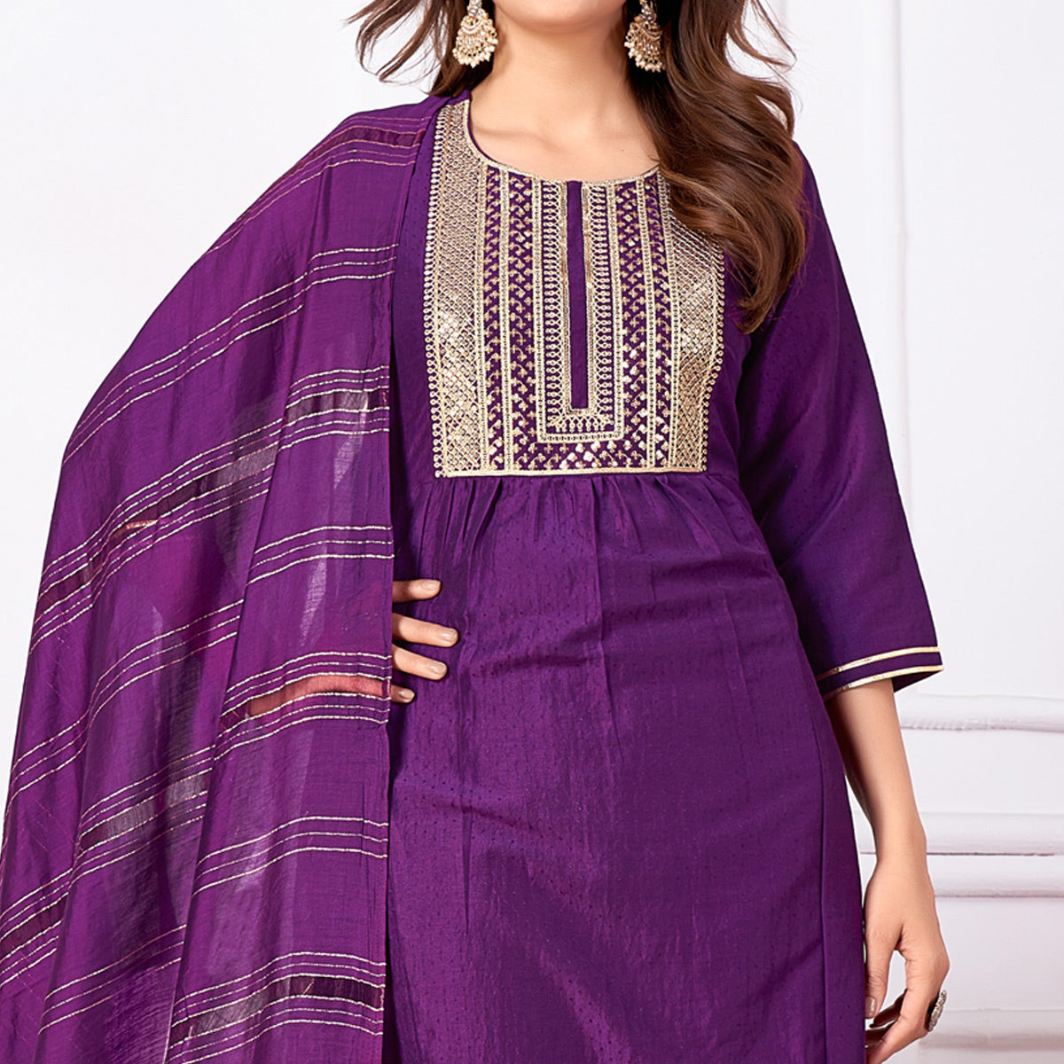 Purple Embroidered Art Silk Salwar Suit