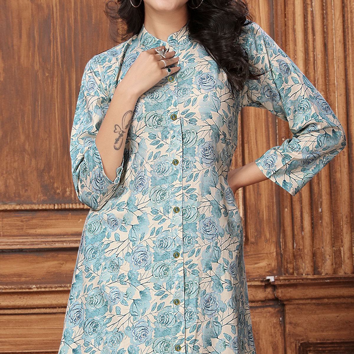 Blue Floral Printed Rayon Co-Ord Set