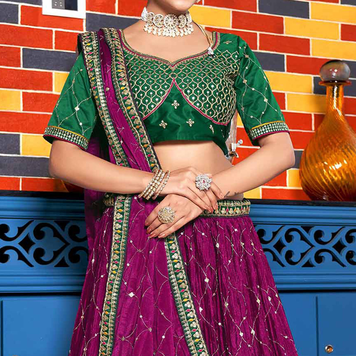 Wine Sequins Embroidered Chiffon Lehenga Choli