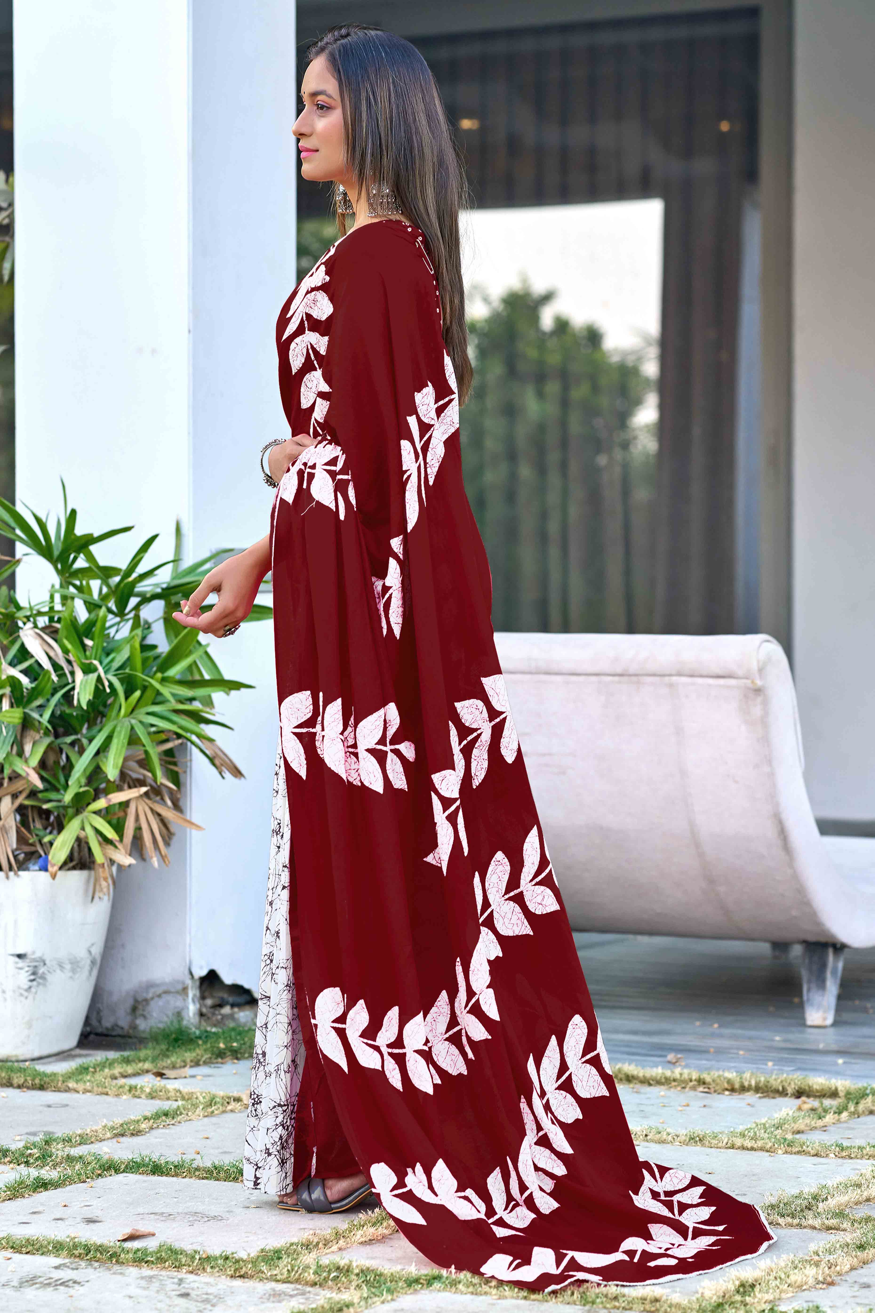 Maroon Cotton Saree with Authentic Bagru Block Print
