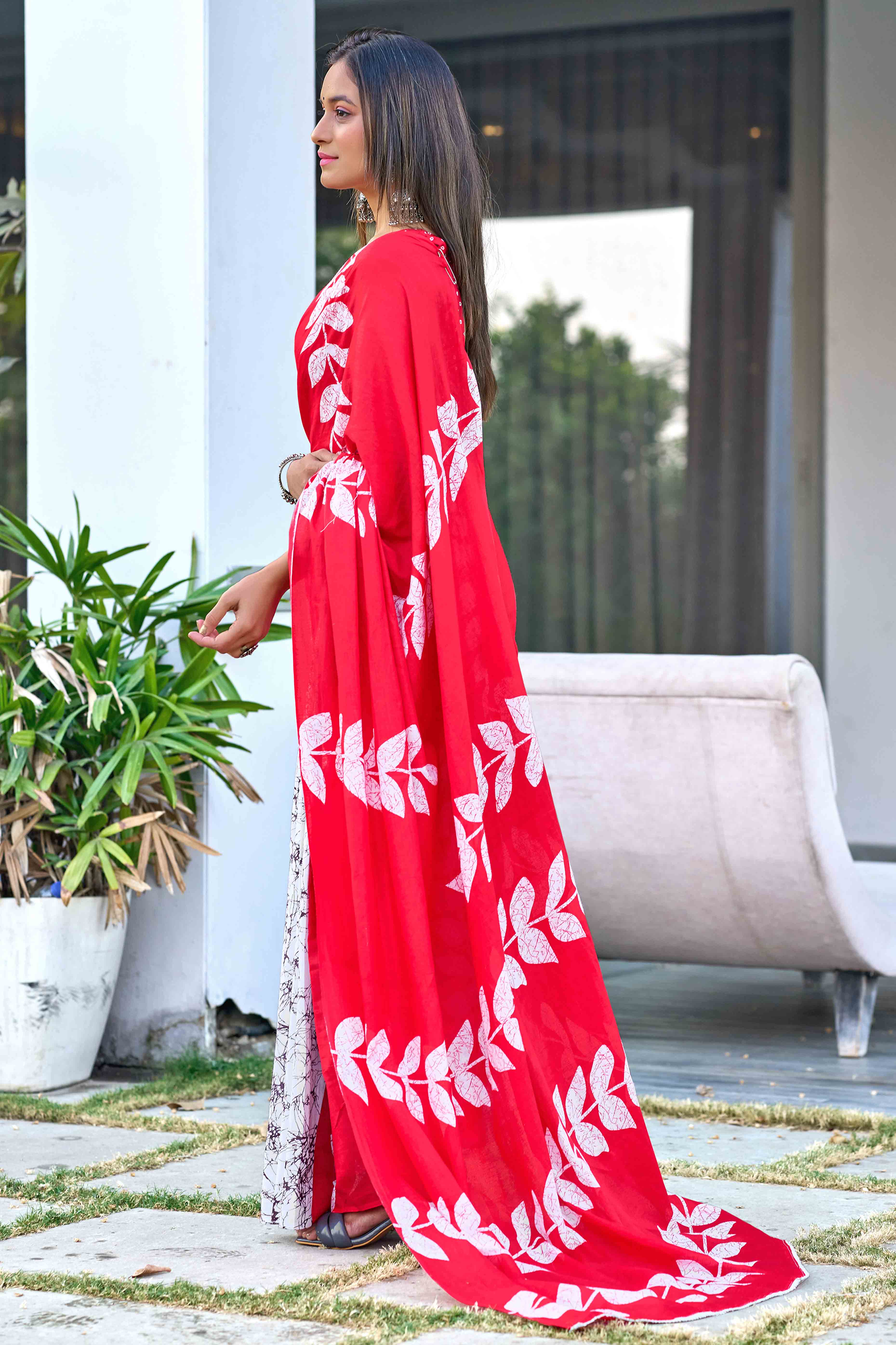 Pink Pure Cotton Saree with Ethnic Bagru Print Work