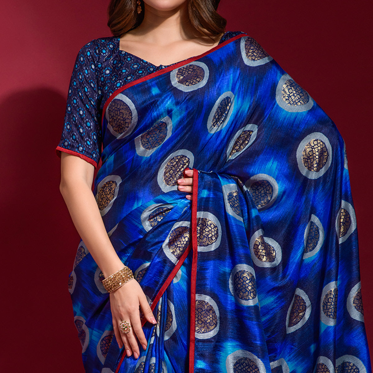 Blue Foil Printed Art Silk Saree