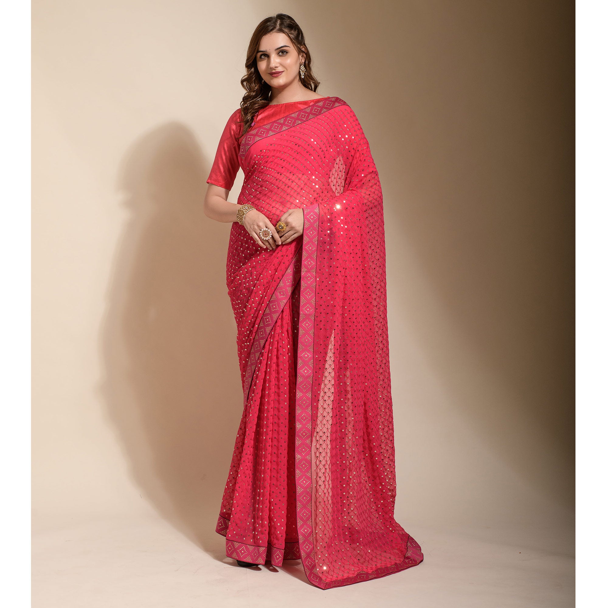 Pink Sequins Embroidered Georgette Saree