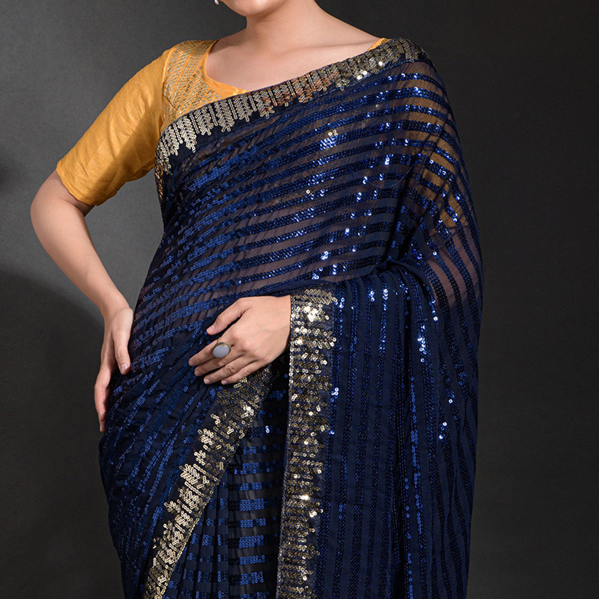 Blue Sequins Embroidered Georgette Saree