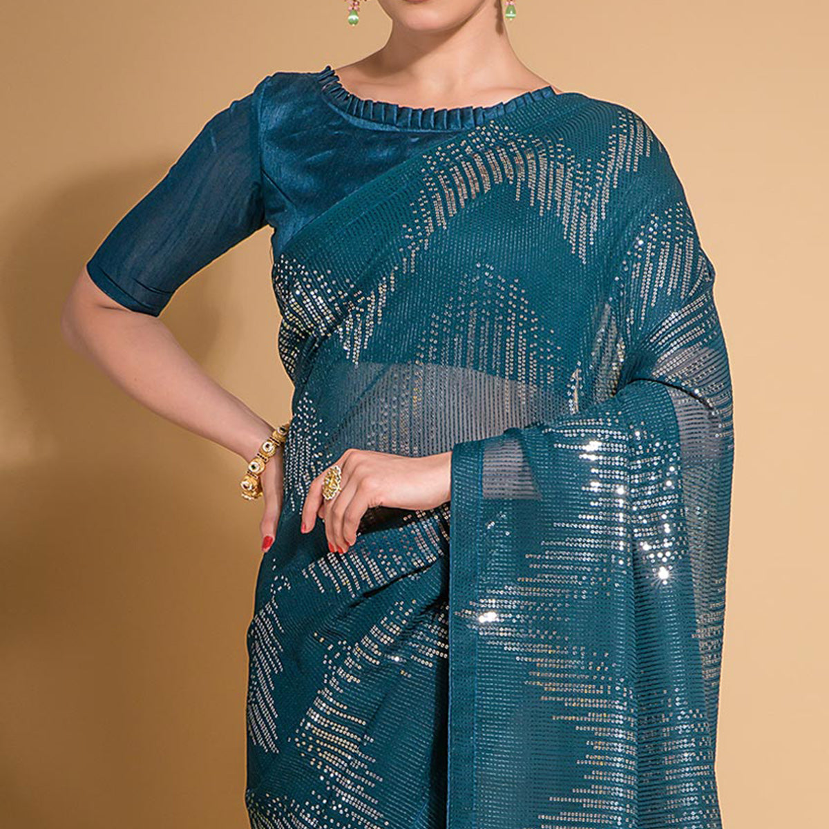 Blue Sequins Embroidered Georgette Saree