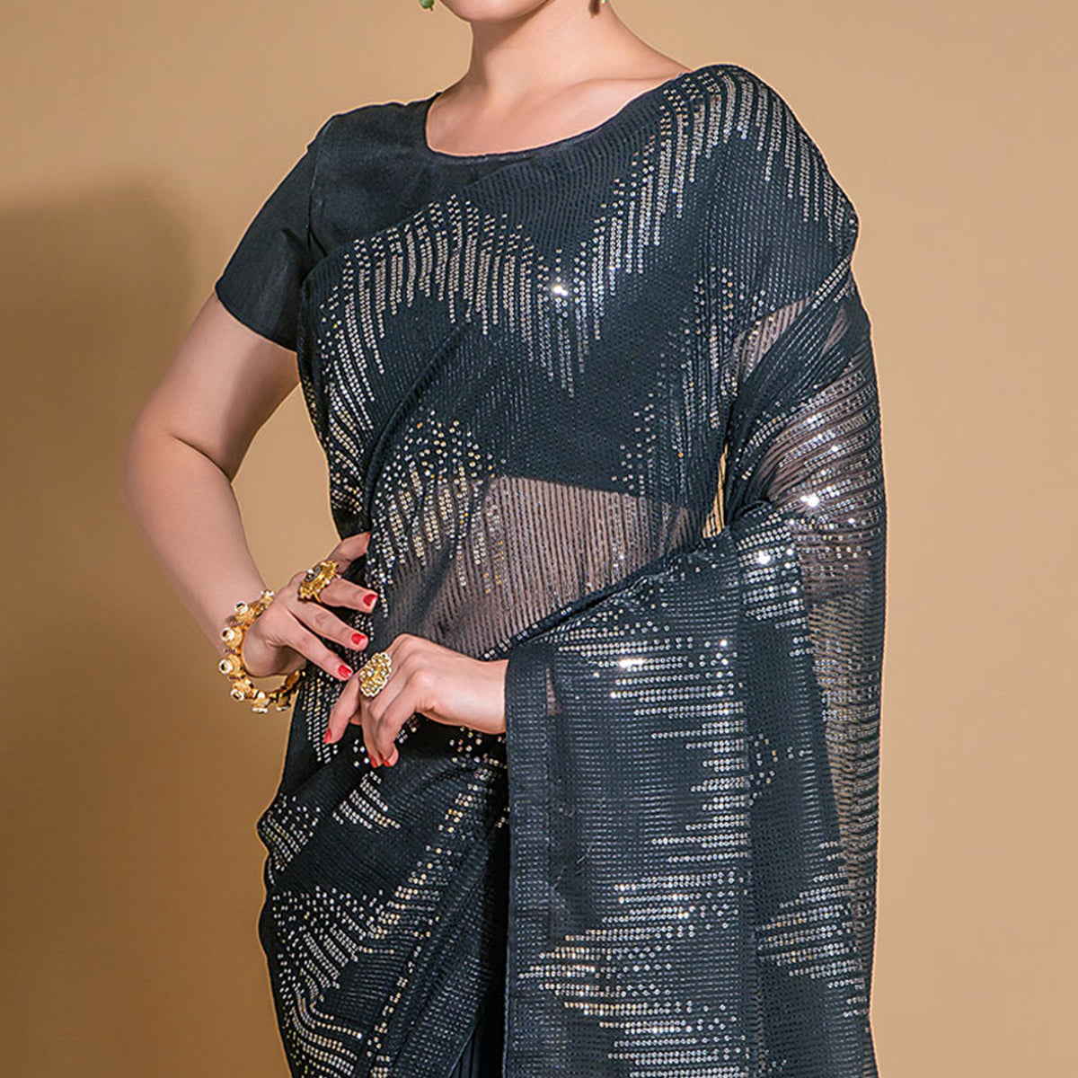 Black Sequins Embroidered Georgette Saree