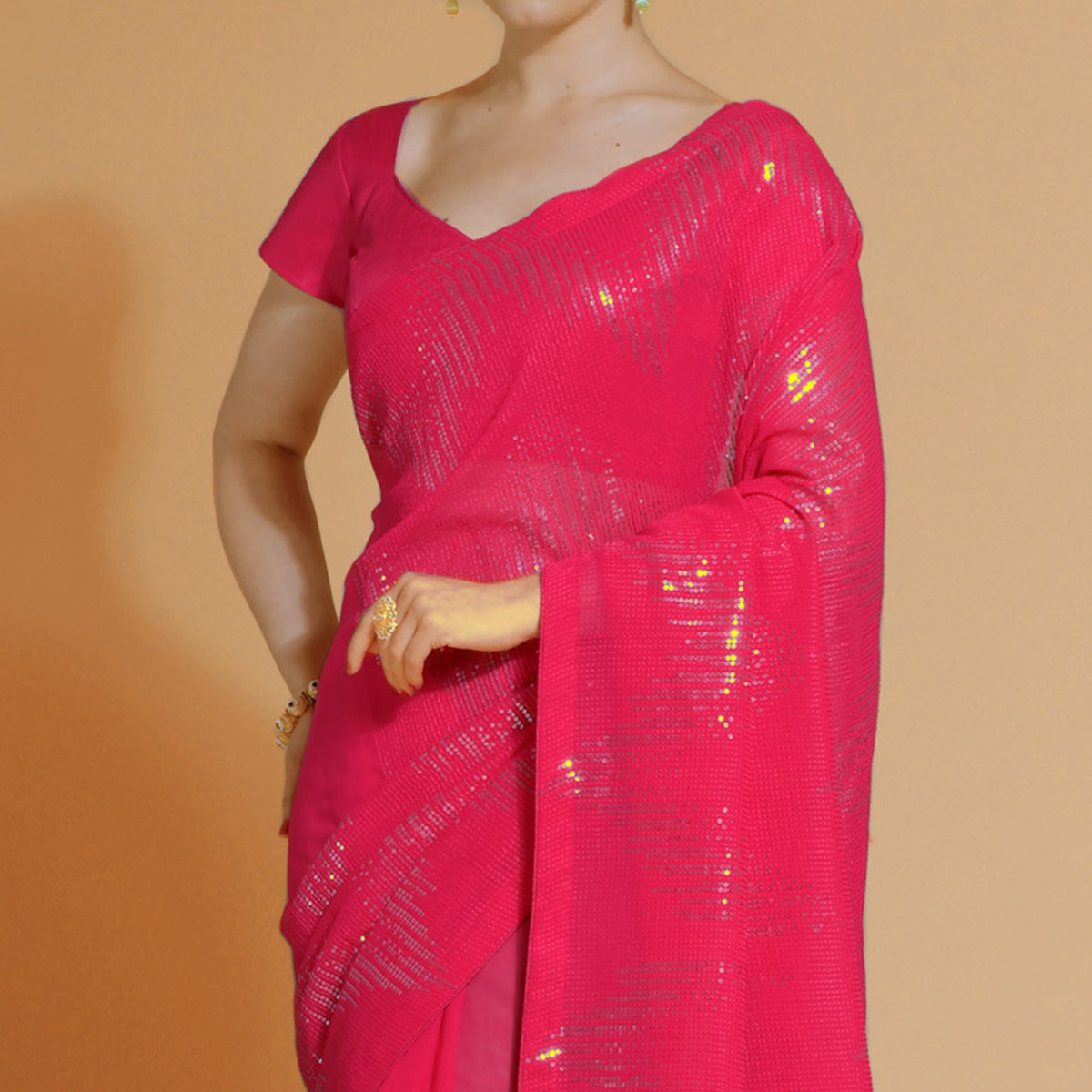 Pink Sequins Embroidered Georgette Saree